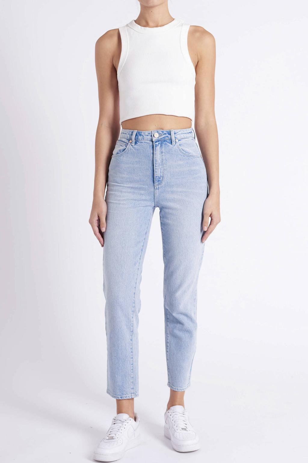 Light blue denim dames Abrand Jeans high waist slim fit jeans Gina van denim met effen