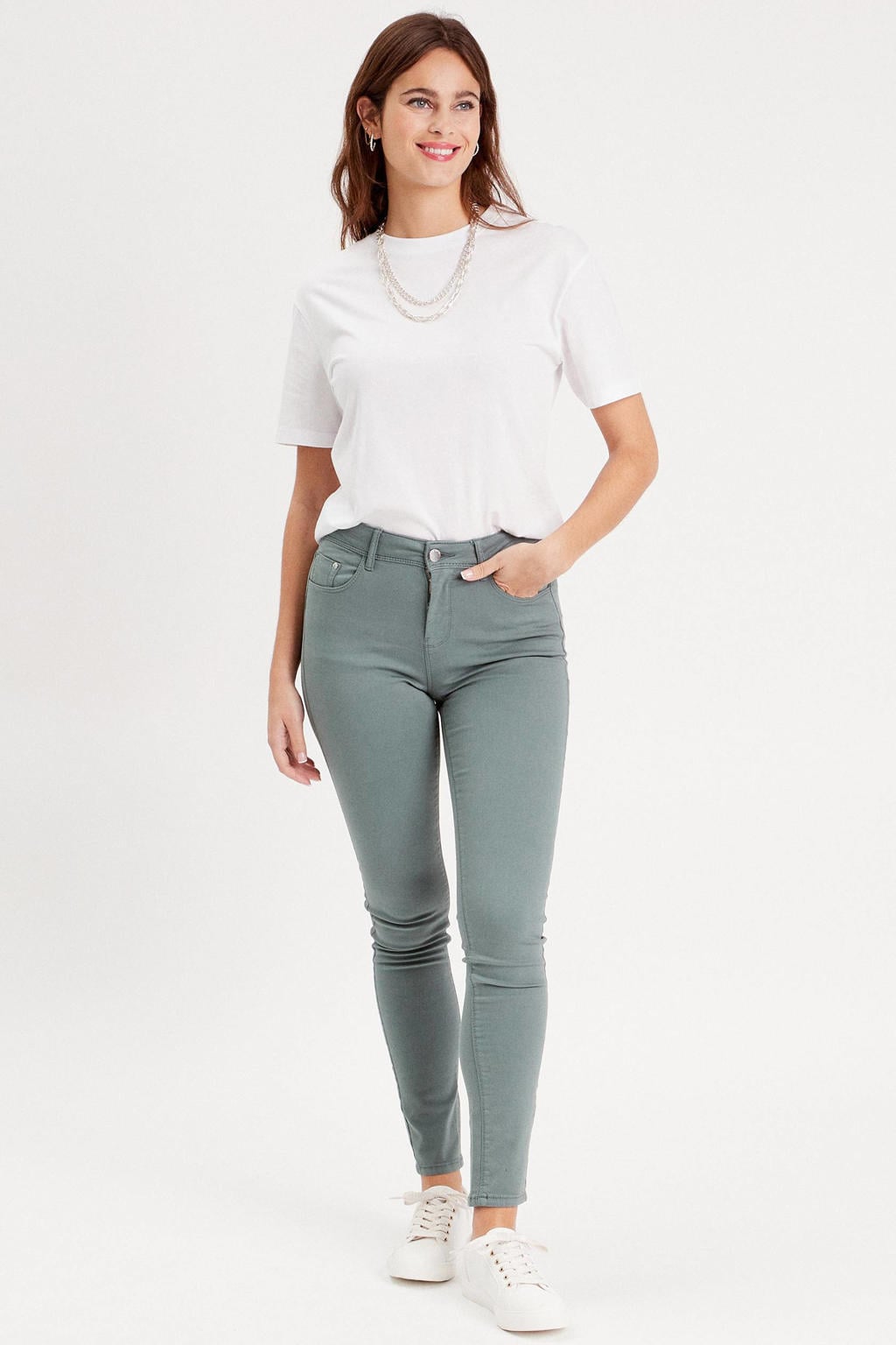 Grijsgroene dames Cache Cache slim fit jeans groen met regular waist en effen