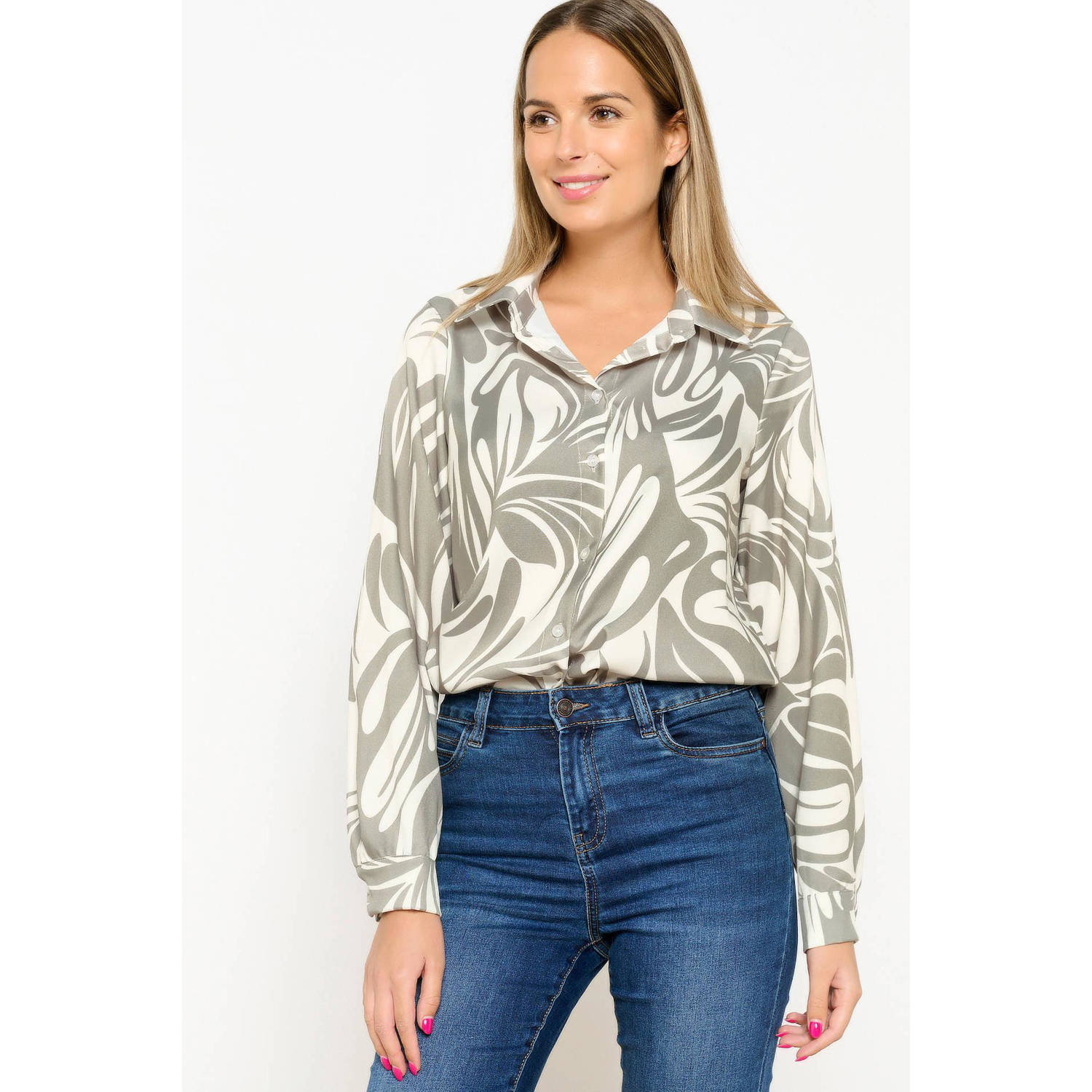LOLALIZA blouse met all over print taupe ecru