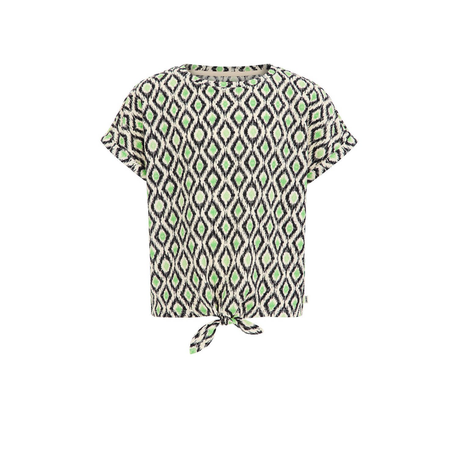 WE Fashion T-shirt met all over print groen beige zwart