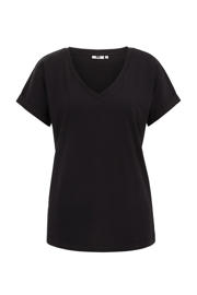 thumbnail: Zwarte dames WE Fashion top van katoen met effen, korte mouwen en V-hals