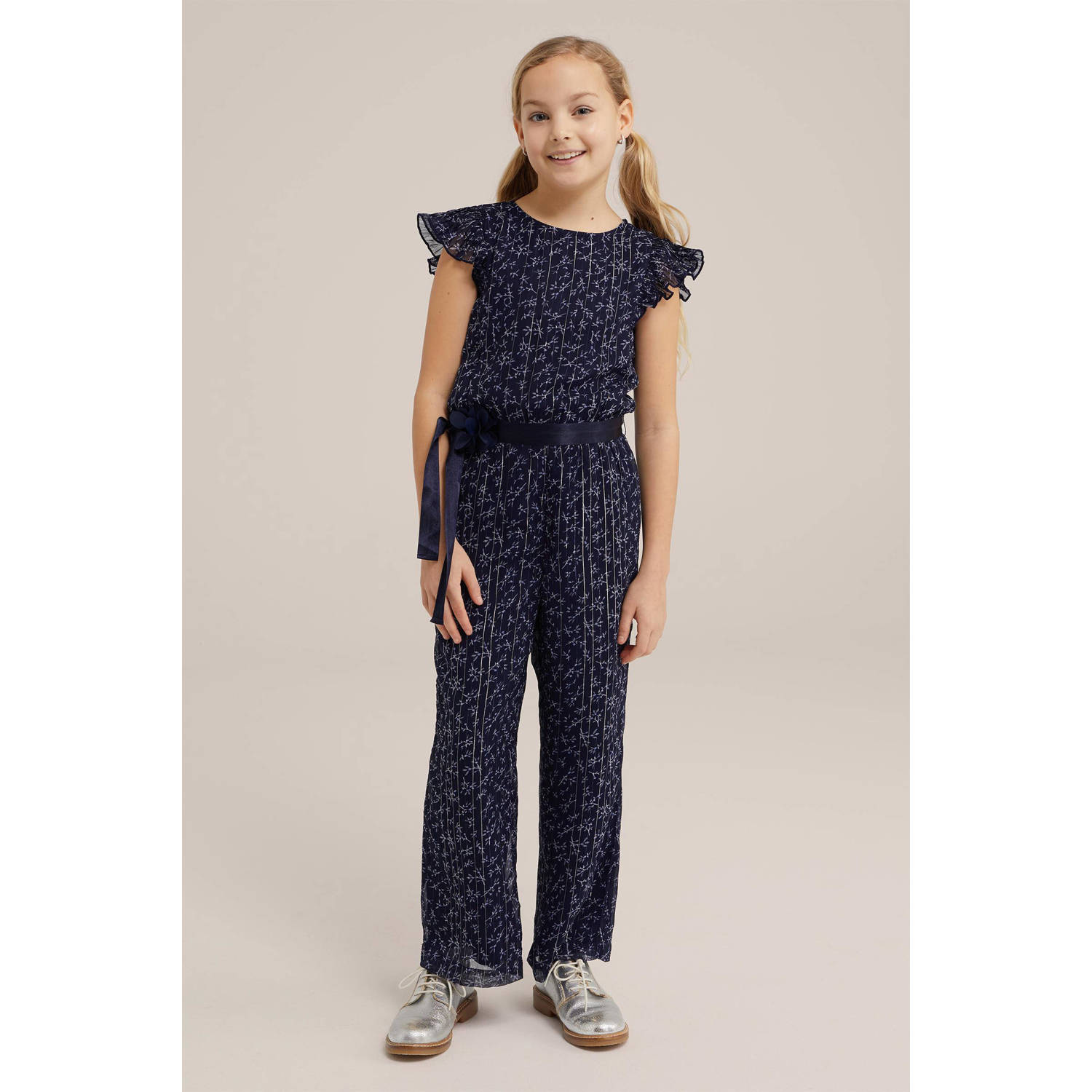 WE Fashion gebloemde jumpsuit donkerblauw