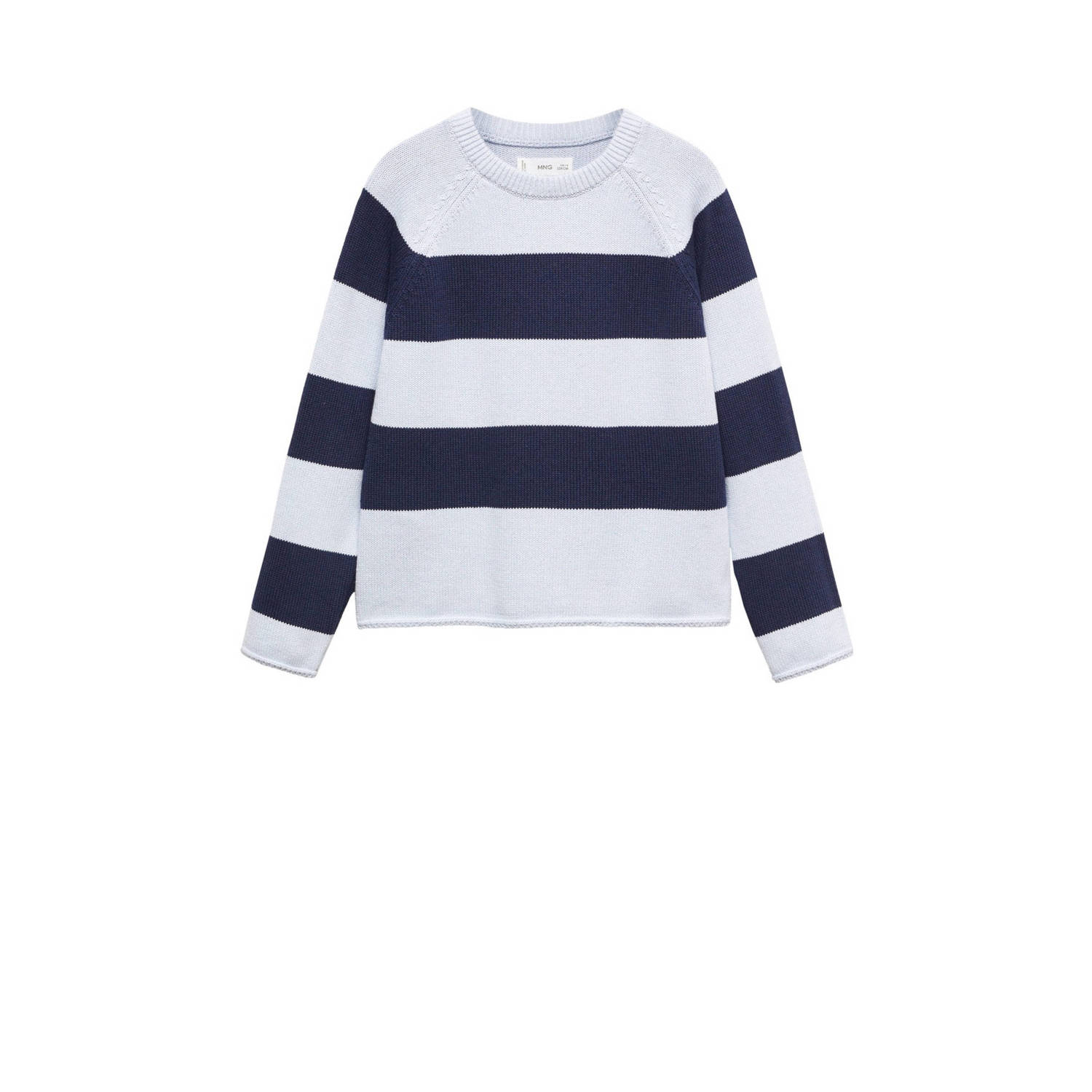 Mango Kids trui met tekst donkerblauw lichtblauw Meisjes Katoen Ronde hals 116