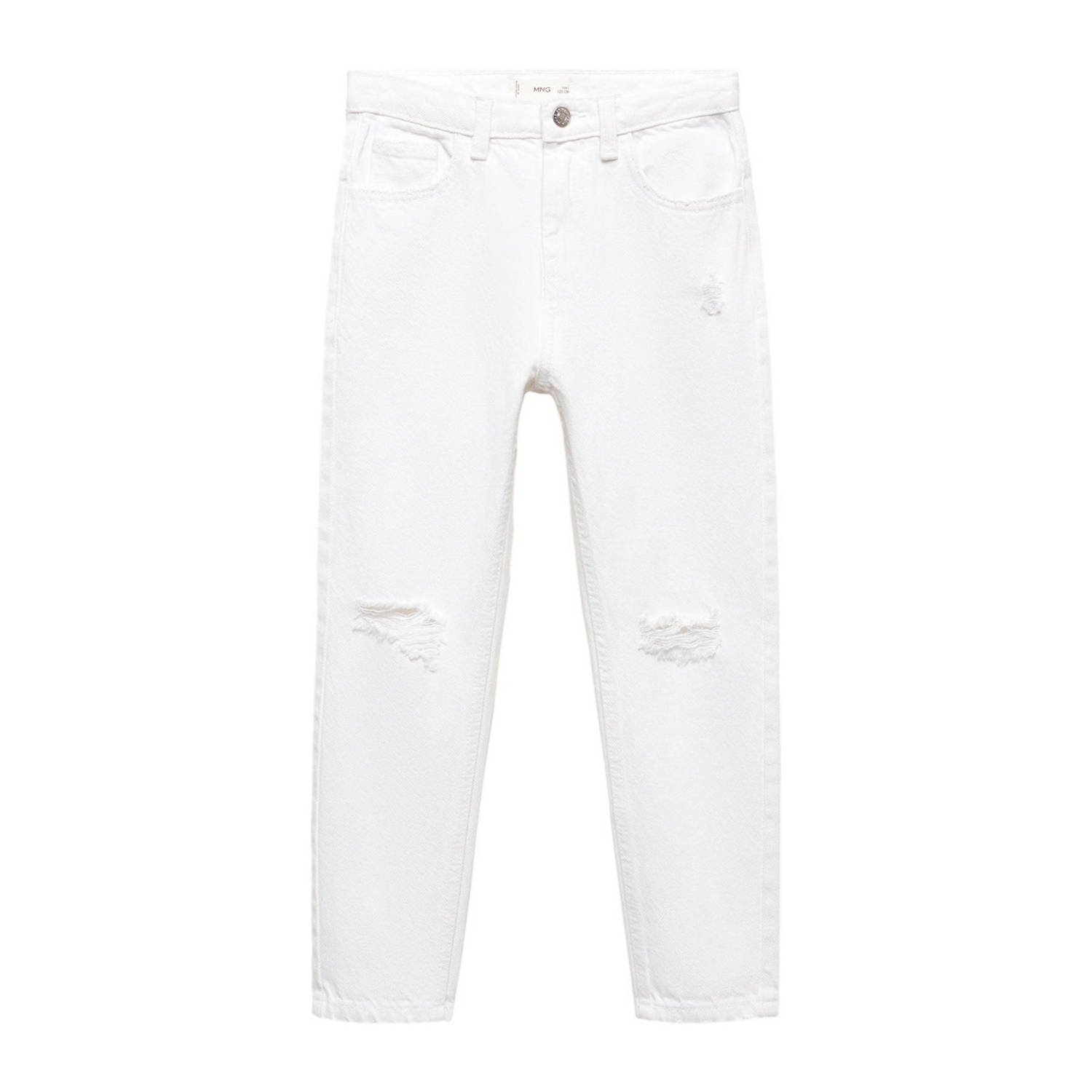 Mango Kids slim fit jeans met slijtage wit Jongens Katoen Effen 116