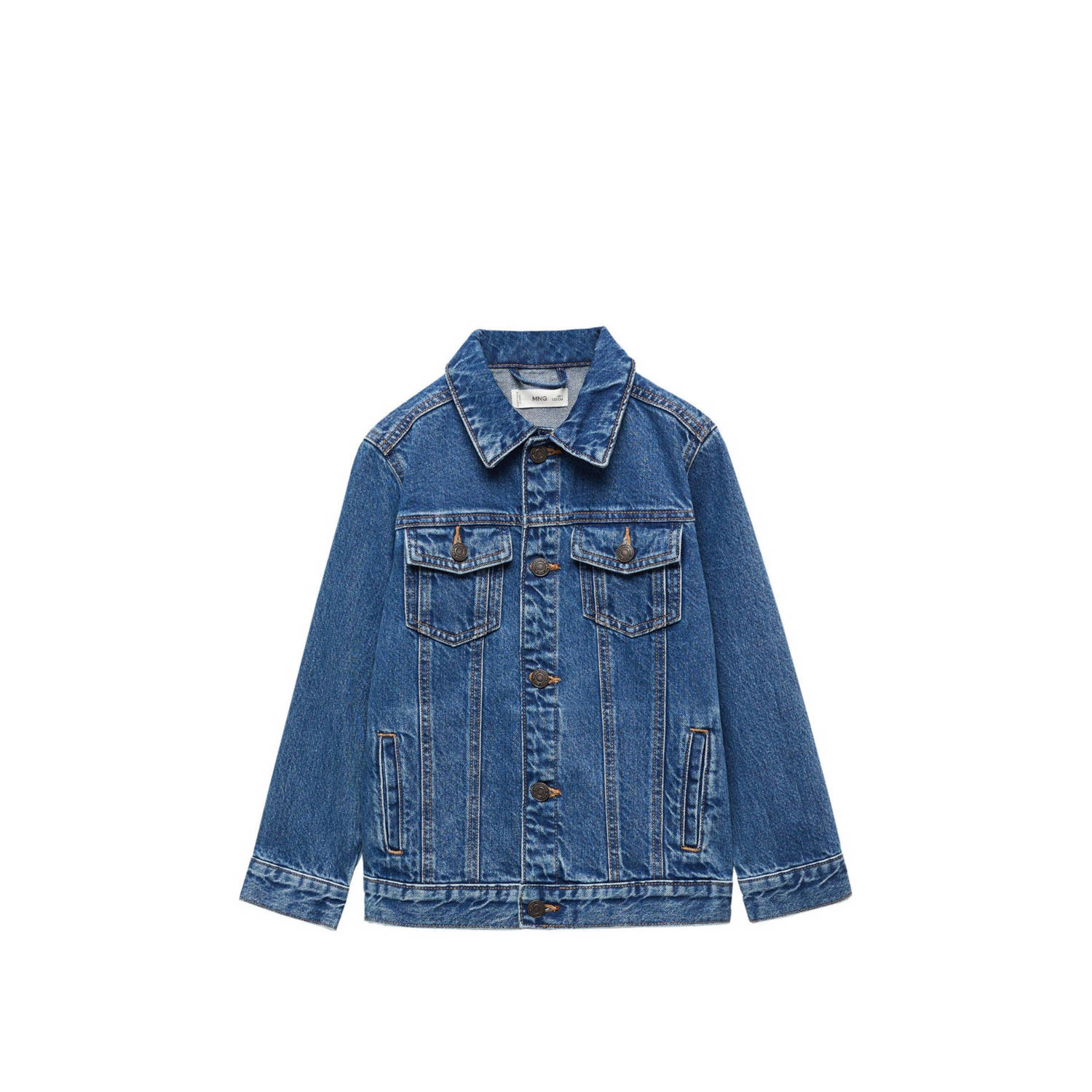 Mango Kids spijkerjas changeant blauw Jongens Denim Klassieke kraag Effen 116