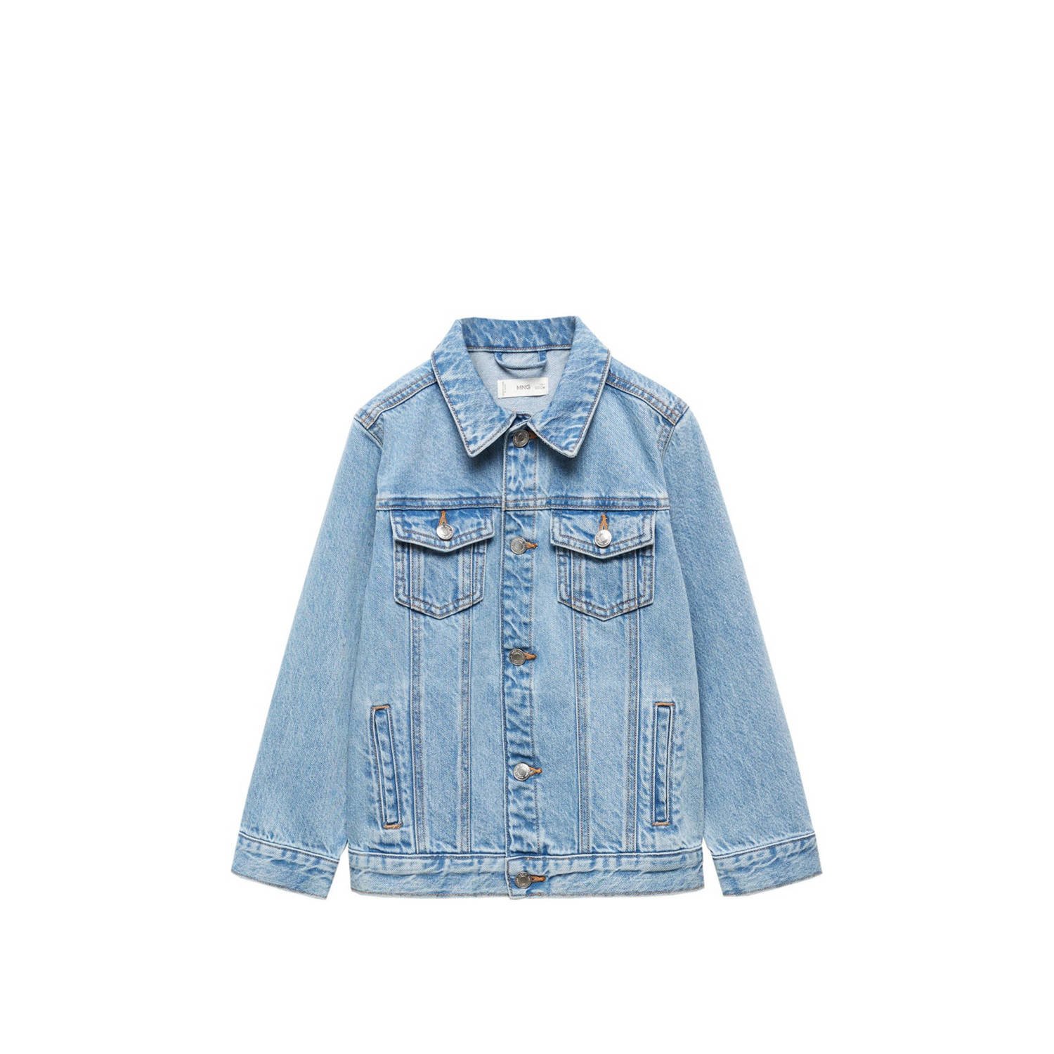 Mango Kids spijkerjas light blue denim Blauw Effen 116