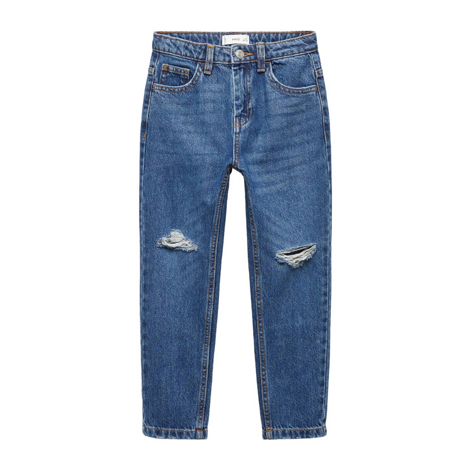 Mango Kids straight fit jeans changeant blauw Jongens Katoen Effen 116