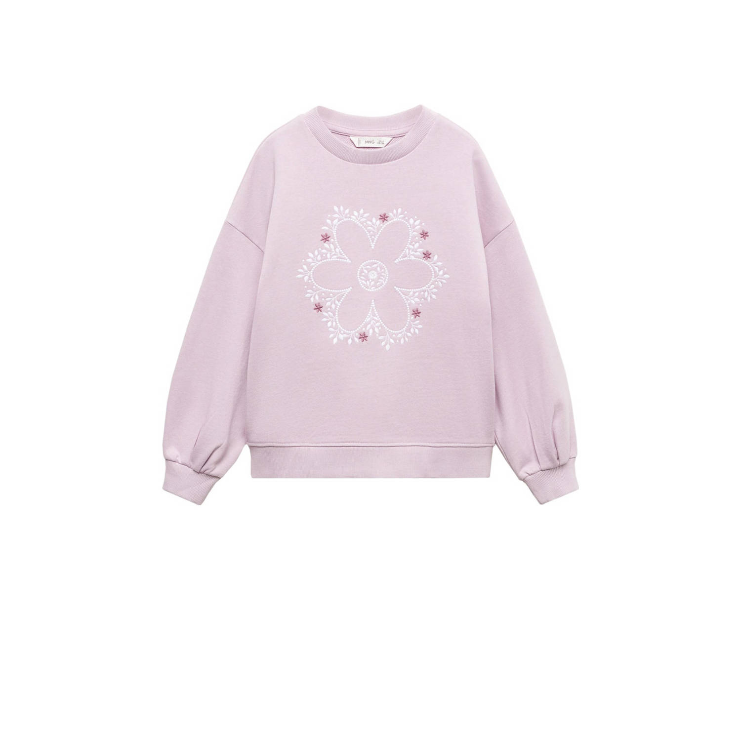 Mango Kids sweater met printopdruk pastelpaars Roze Printopdruk 116