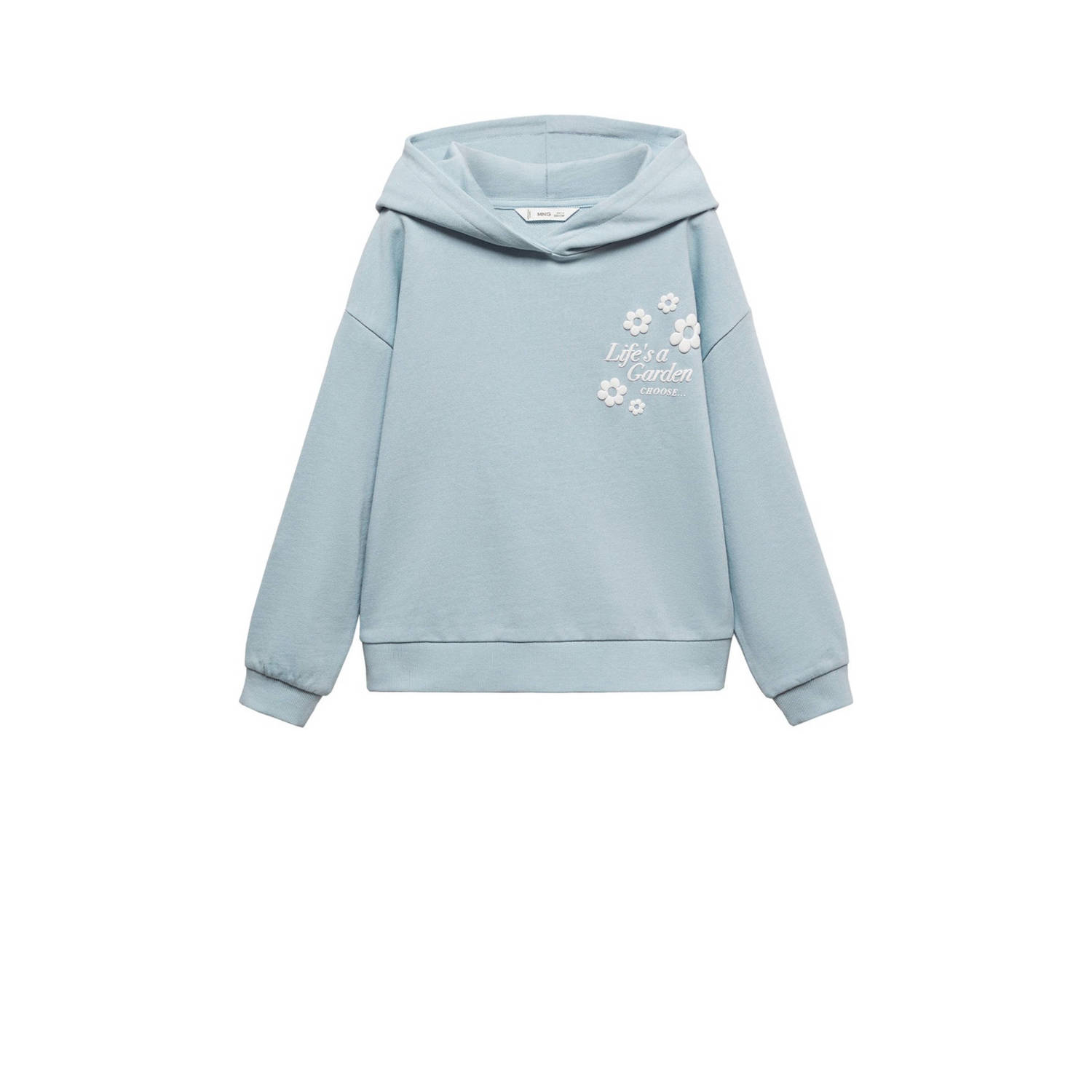 Mango Kids sweater met tekst lichtblauw Tekst 140