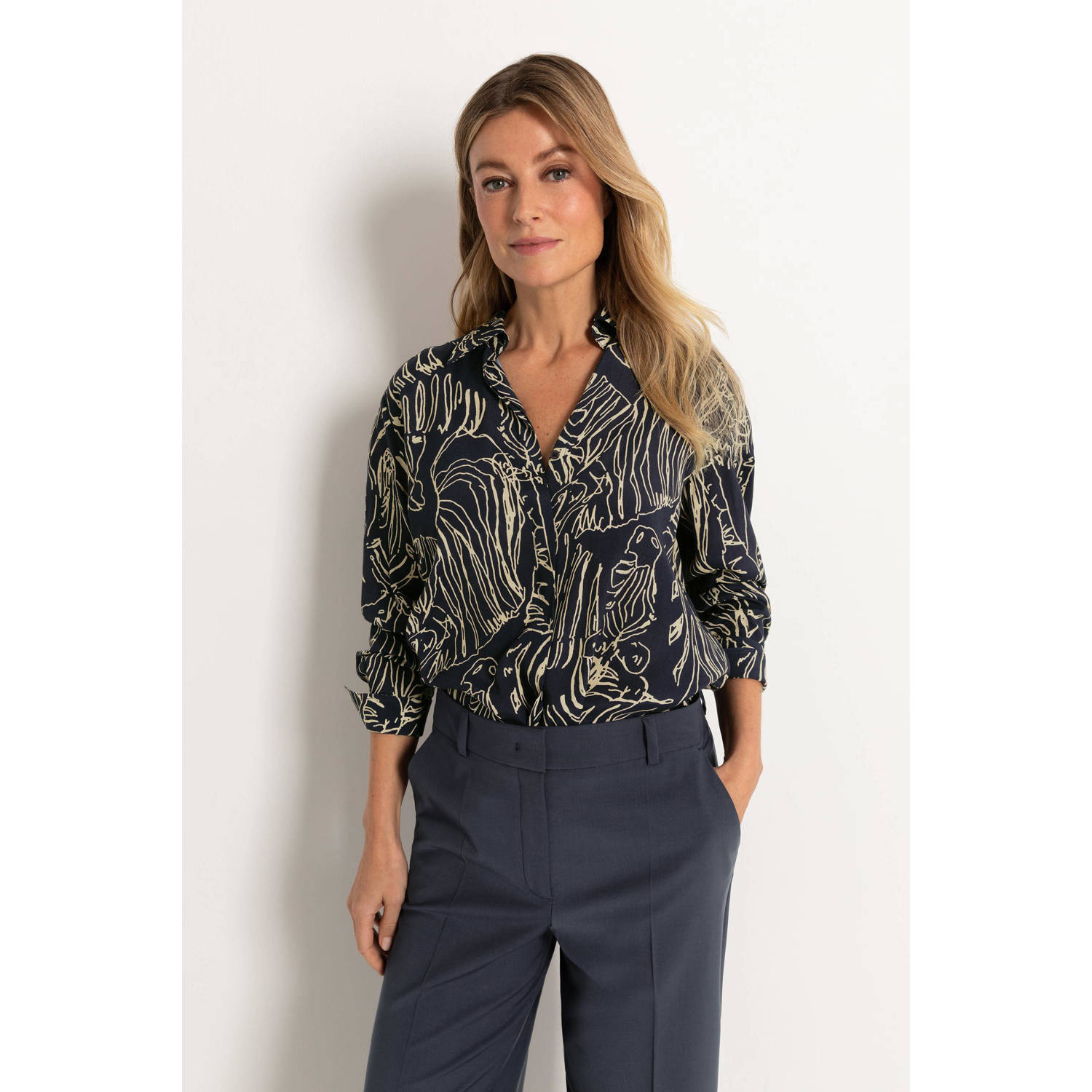 Claudia Sträter geweven blouse met all over print donkerblauw