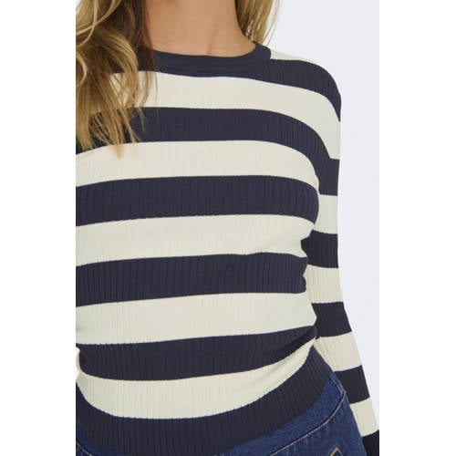JDY gestreepte top JDYPLUM donkerblauw/ecru afbeelding