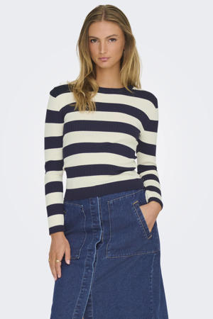 gestreepte top JDYPLUM donkerblauw/ecru