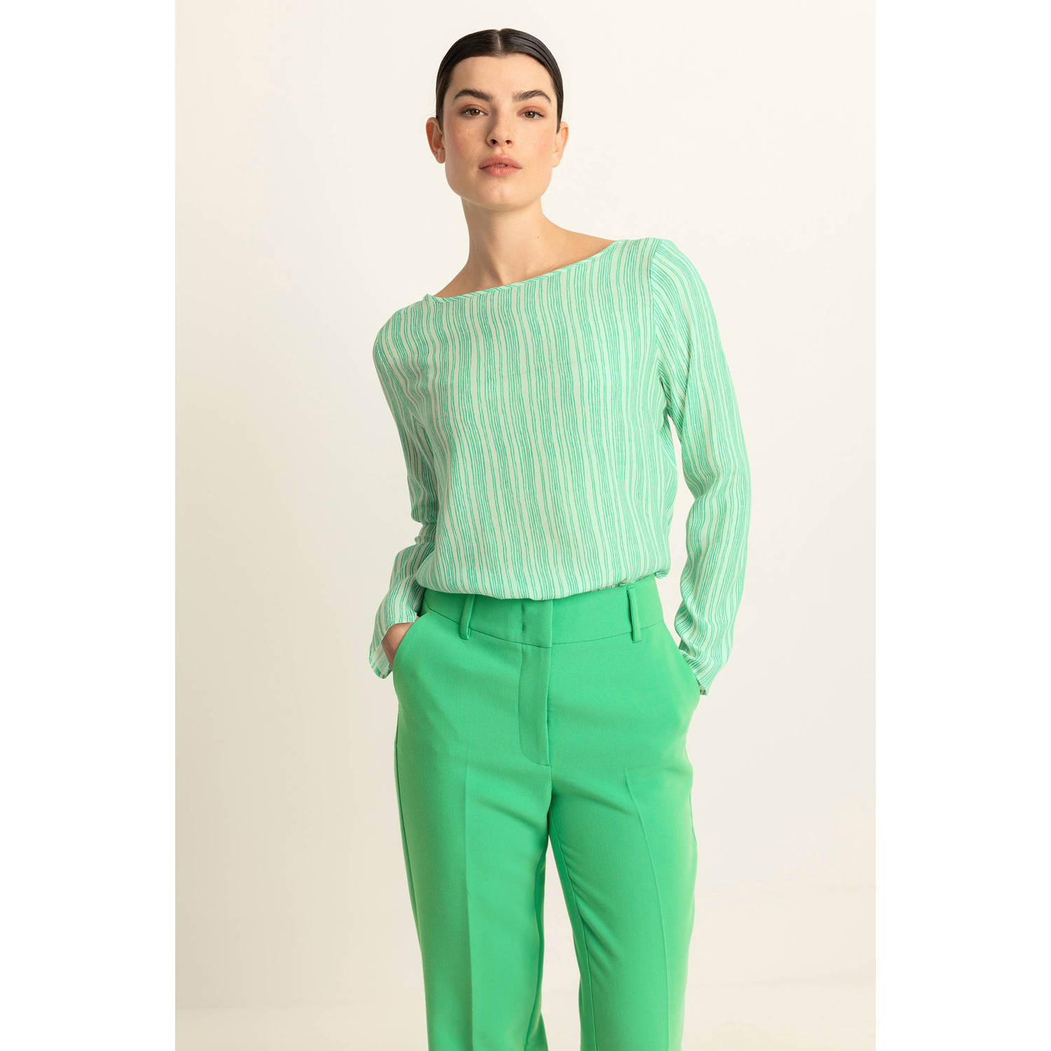 Expresso gestreepte geweven blousetop groen