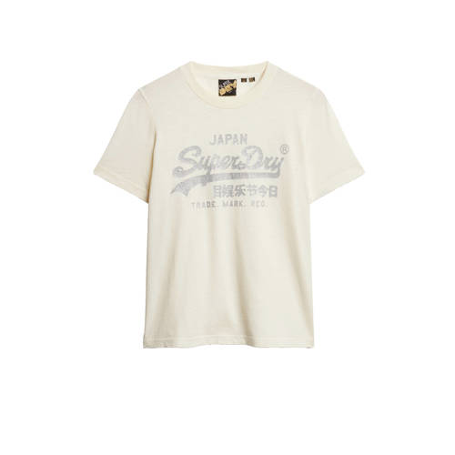 Superdry T-shirt METALLIC VL RELAXED T SHIRT met tekst beige