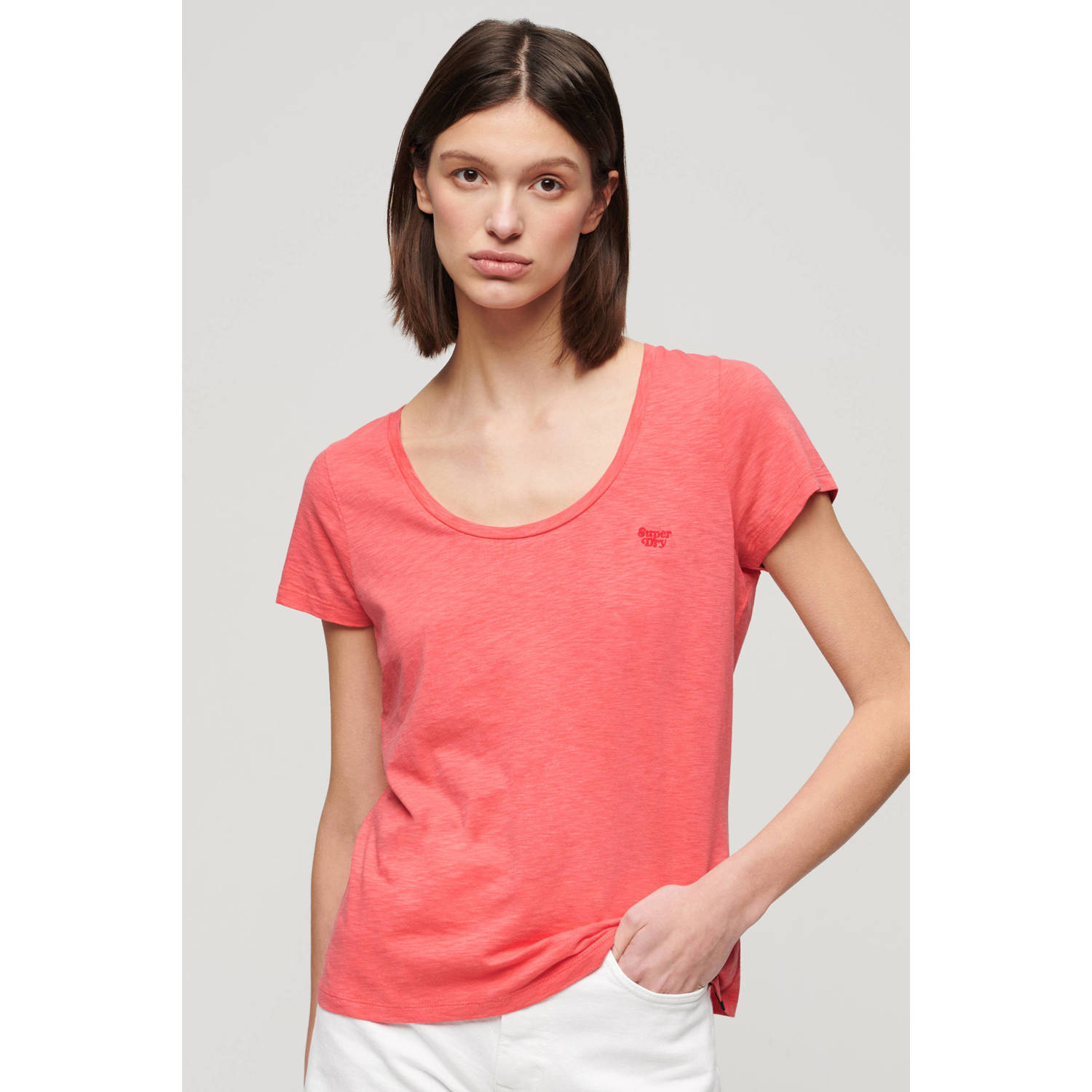 Superdry T-shirt SCOOP NECK TEE roze