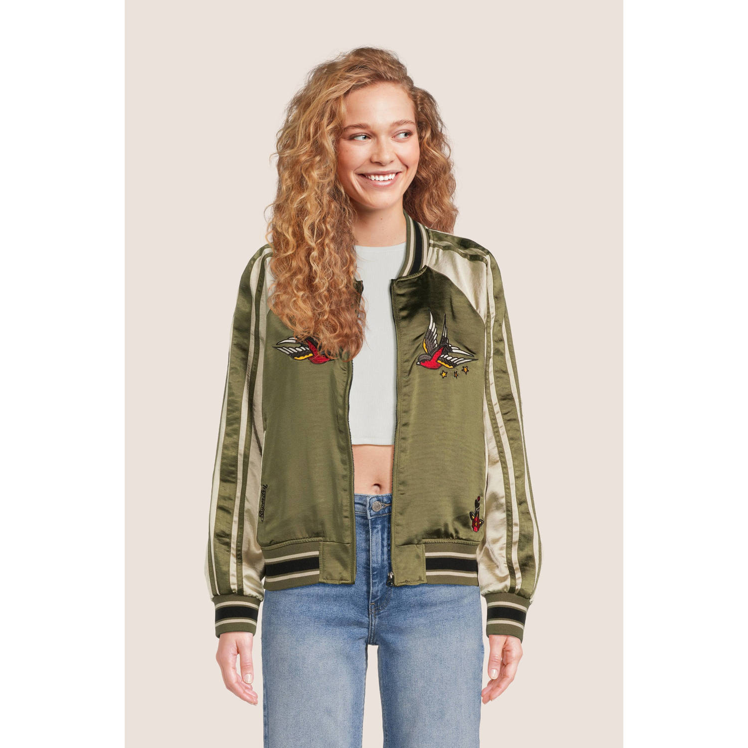 Superdry bomberjack SUIKAJAN EMBROIDERED BOMBER olijfgroen