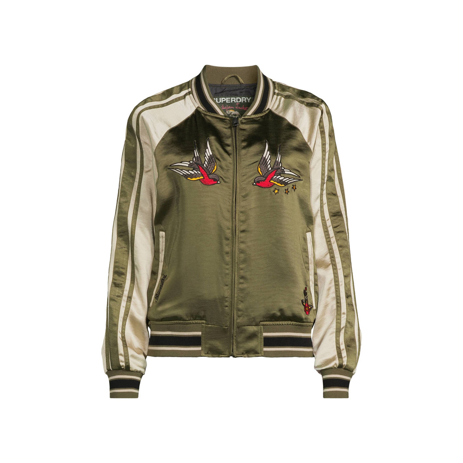 Superdry bomberjack SUIKAJAN EMBROIDERED BOMBER olijfgroen