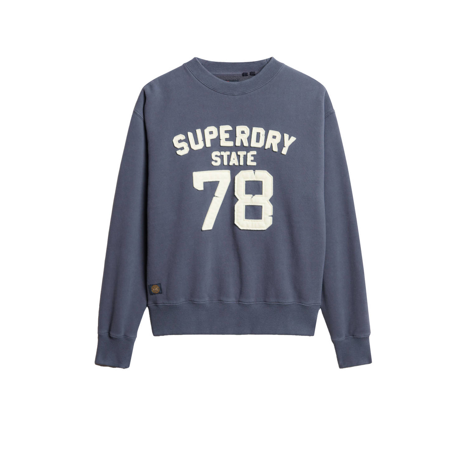 Superdry sweater APPLIQUE ATHLETIC LOOSE SWEAT met tekst donkerblauw