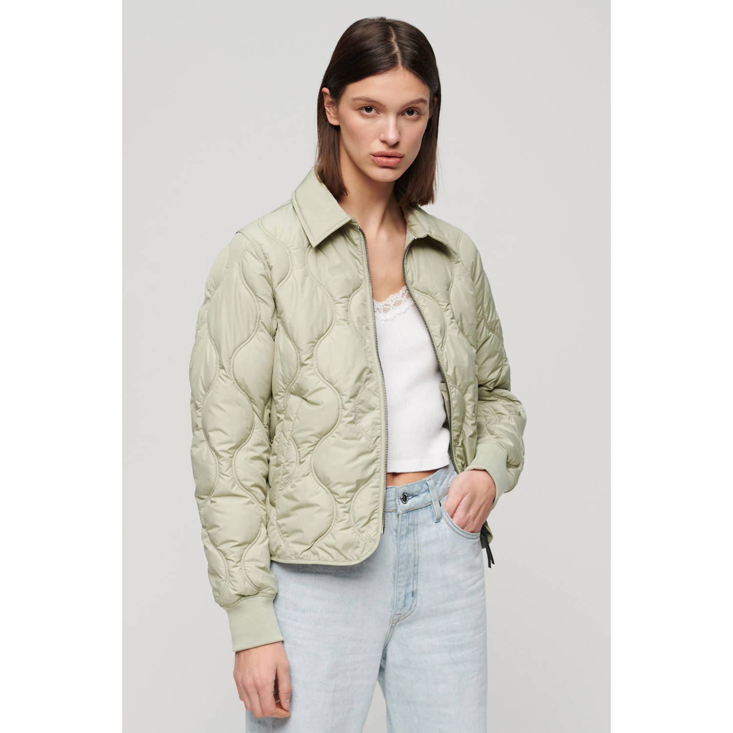 Superdry jasje STUDIOS CROPPED LINER JACKET lichtgroen