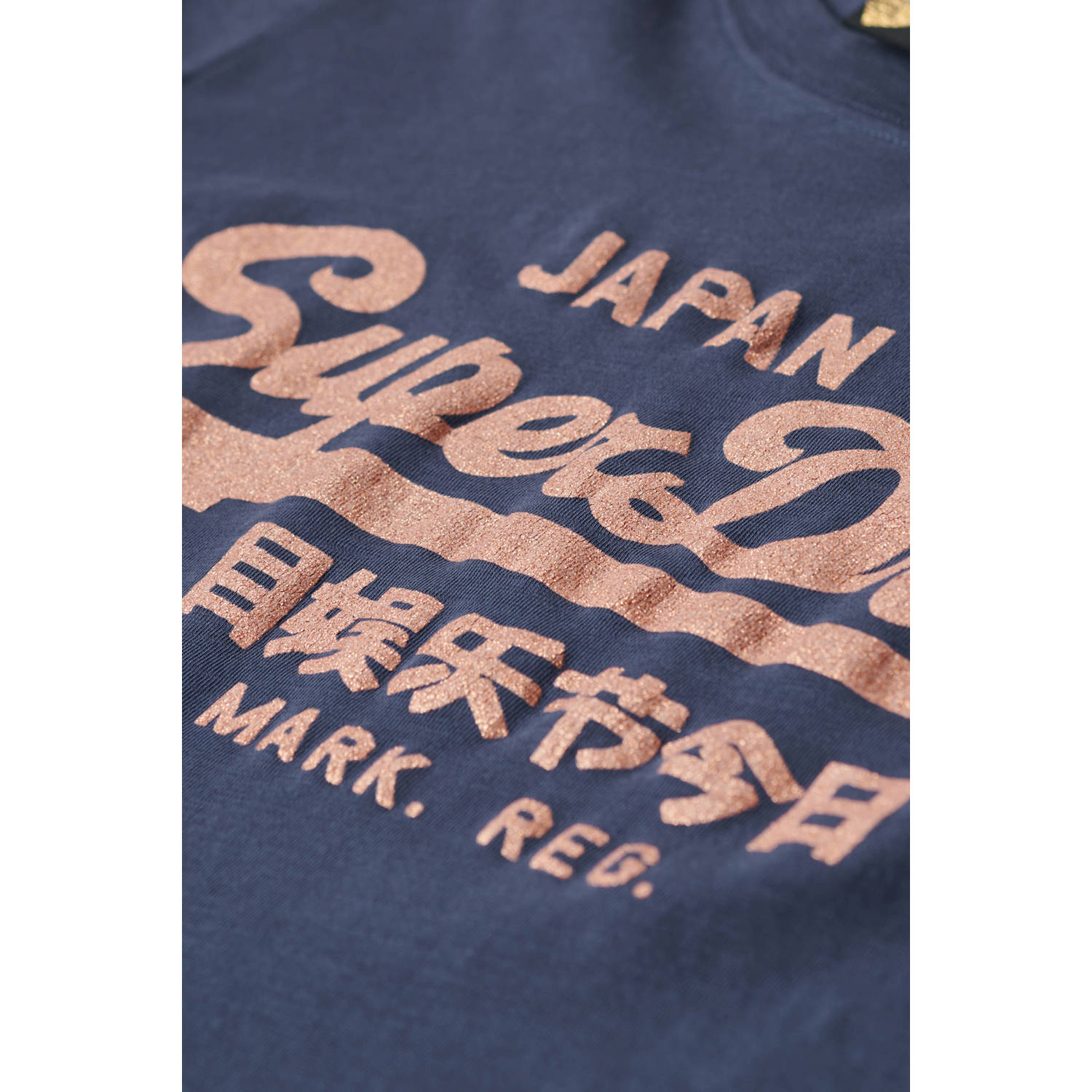 Superdry T-shirt METALLIC VL RELAXED T SHIRT met tekst marine