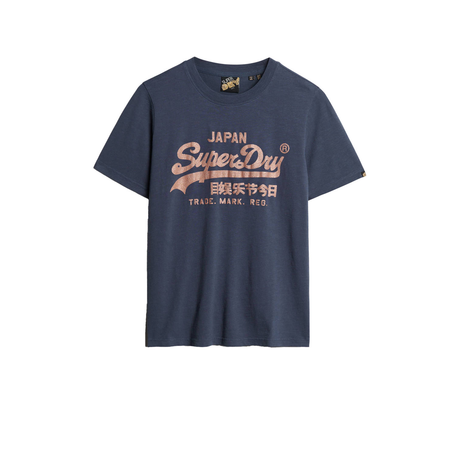 Superdry T-shirt METALLIC VL RELAXED T SHIRT met tekst marine