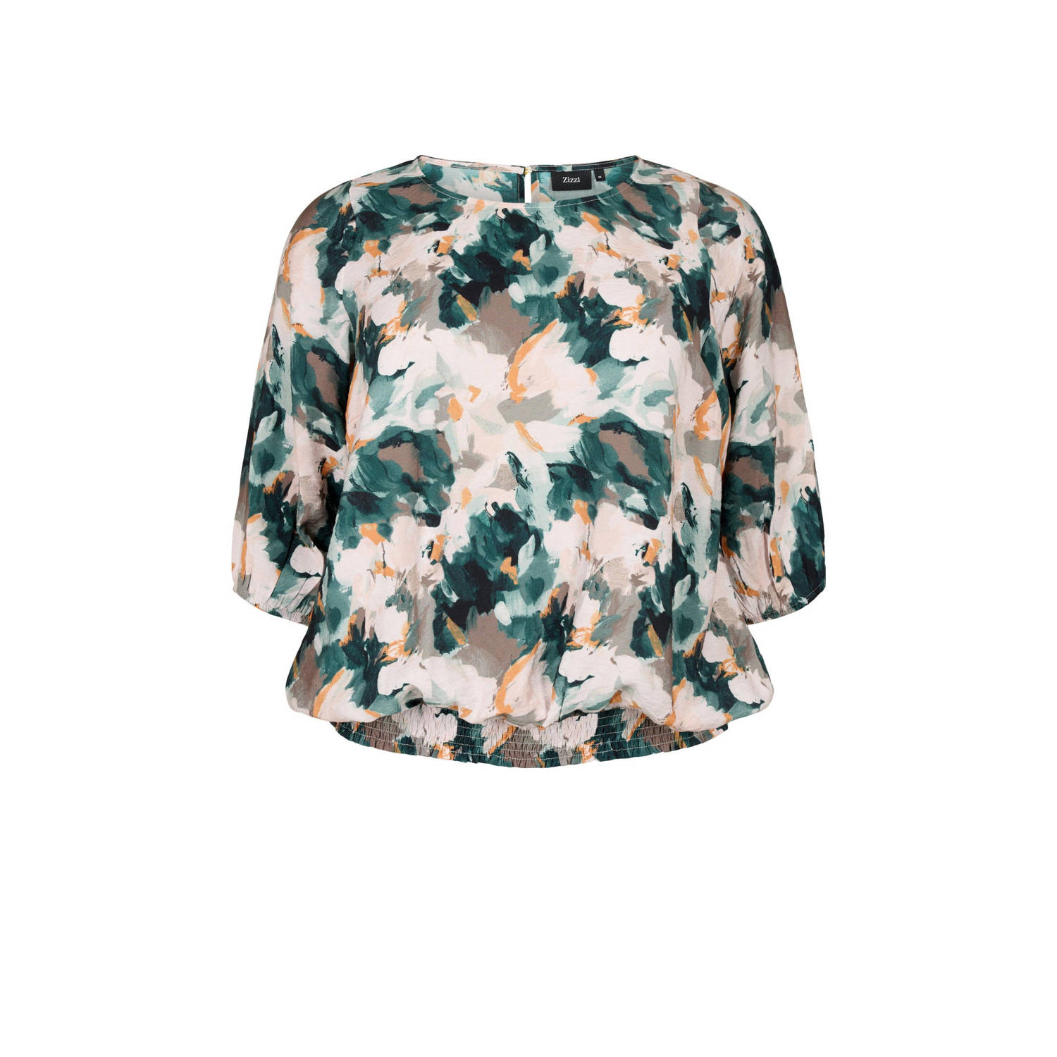 Zizzi top met all over print groen ecru beige