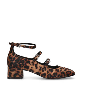 mary Janes pumps met panterprint cognac/zwart