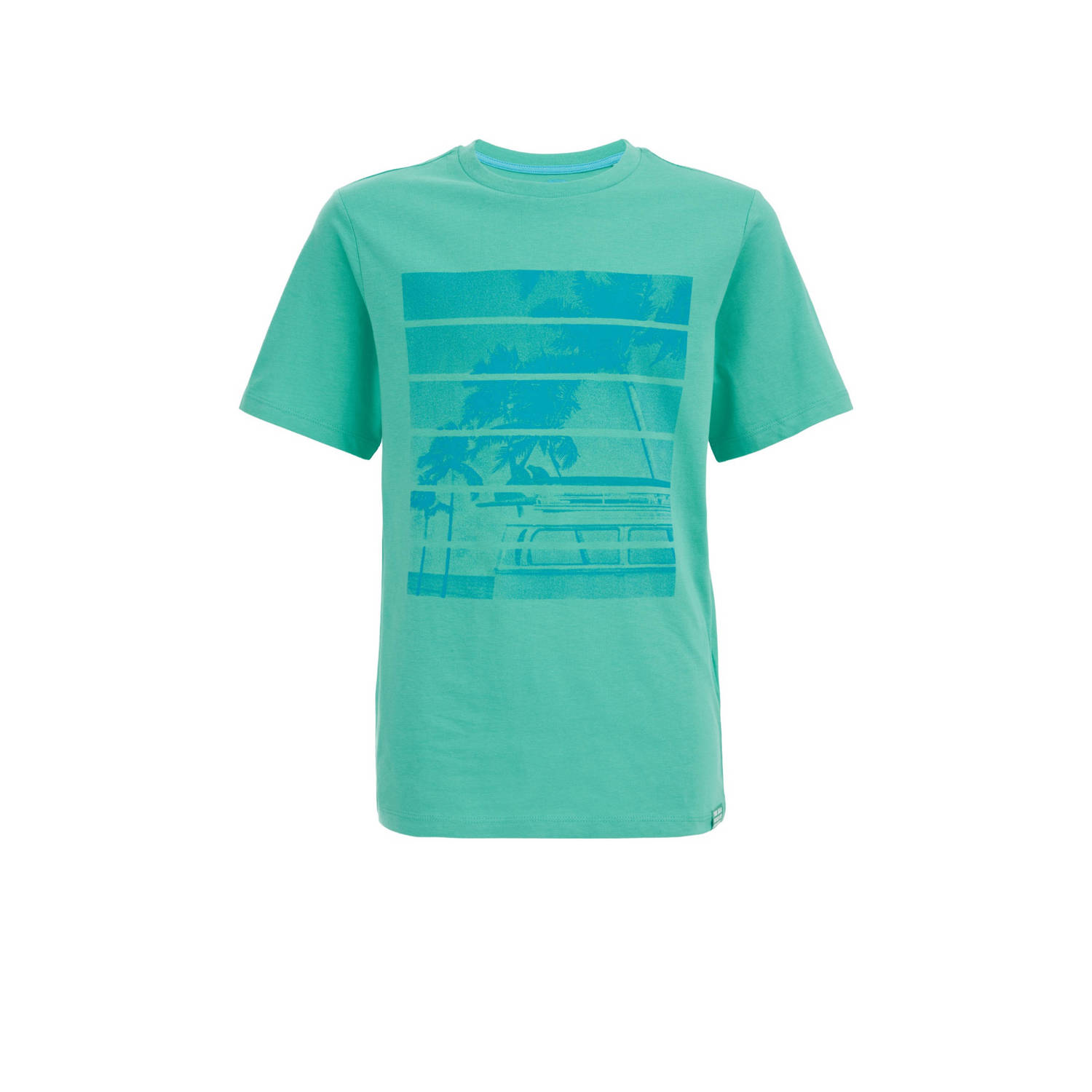 WE Fashion T-shirt met backprint zeegroen Jongens Katoen Ronde hals Backprint 134 140