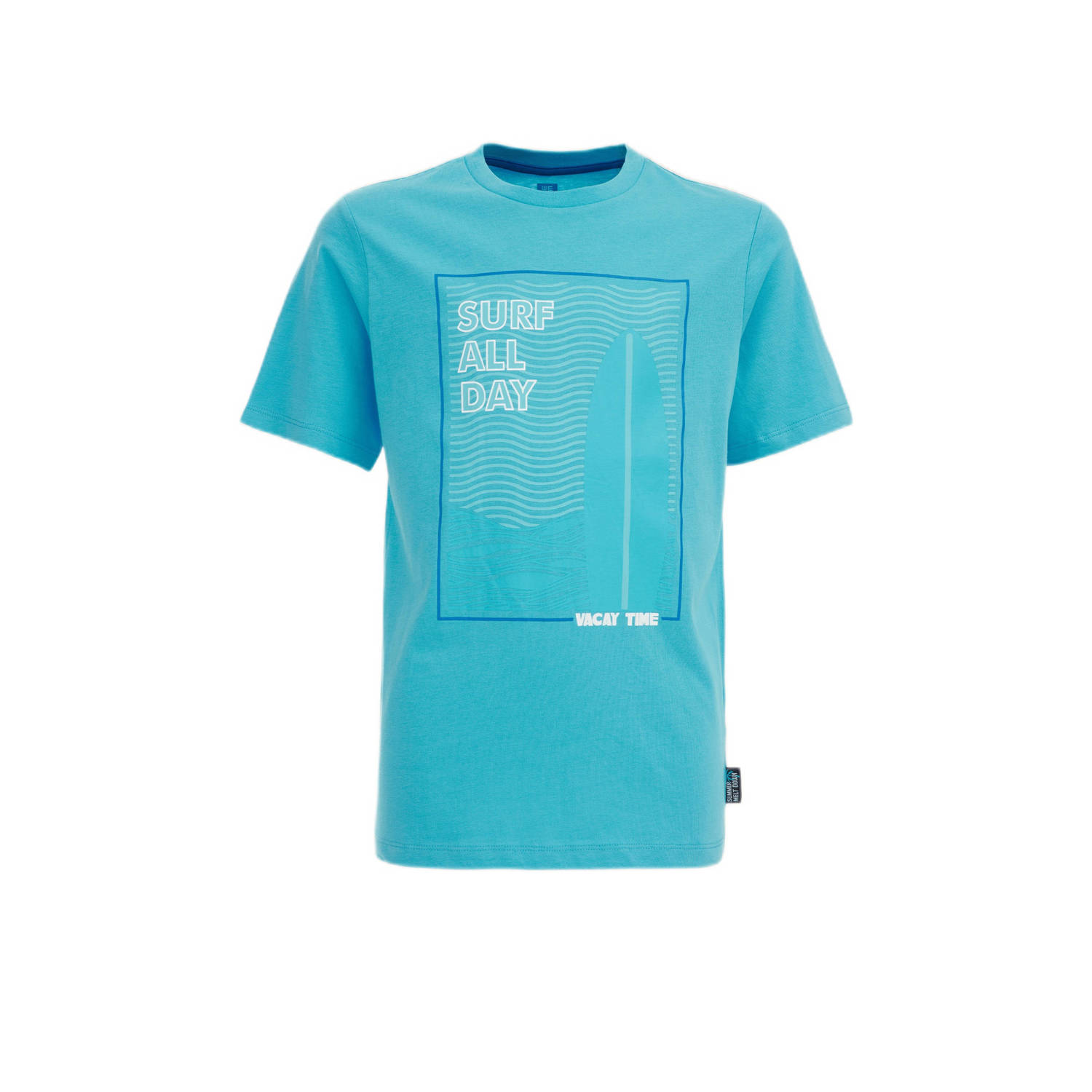 WE Fashion T-shirt met printopdruk brisk blue Blauw Jongens Katoen Ronde hals 110 116