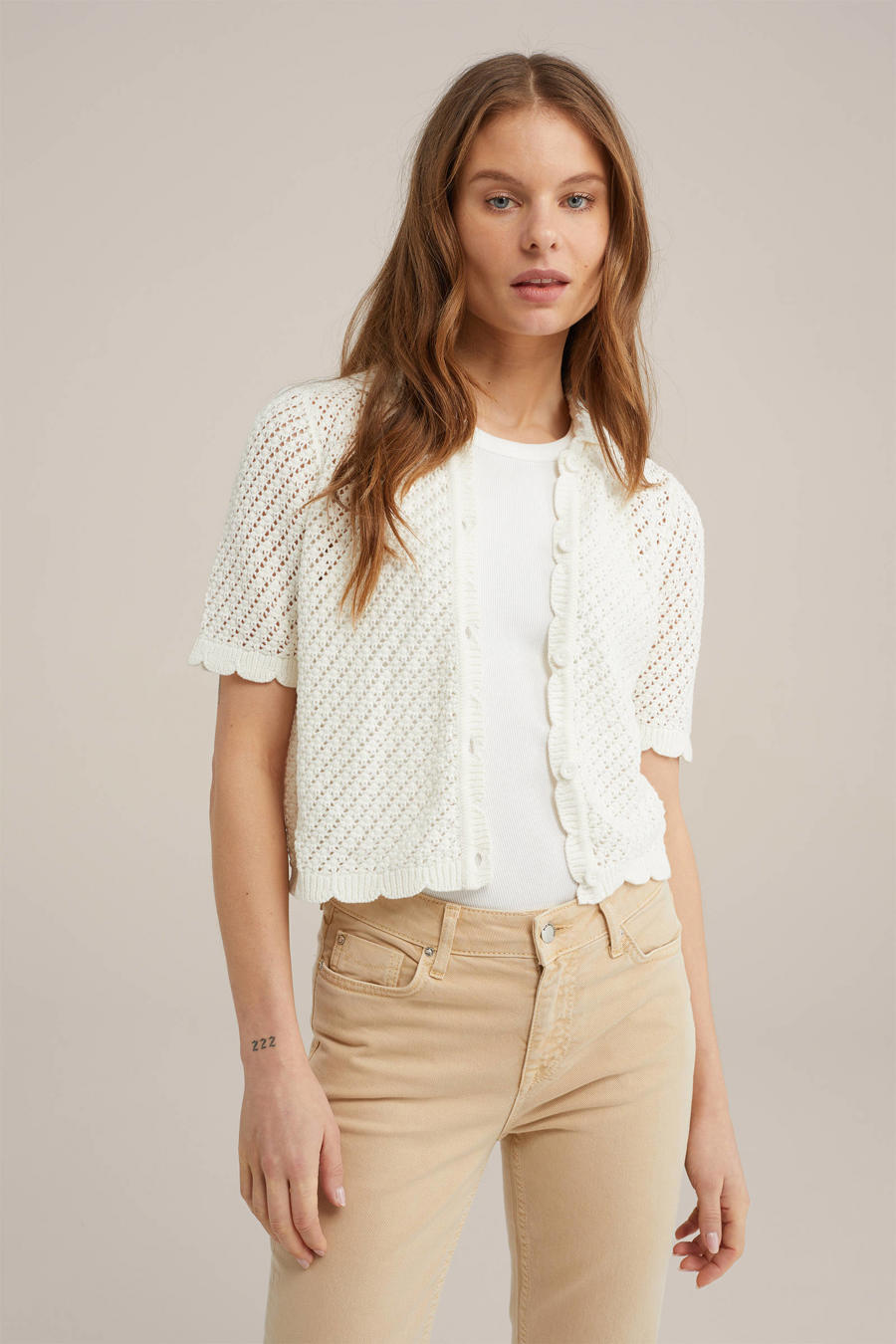 Mango gebreid vest ecru gehaakt