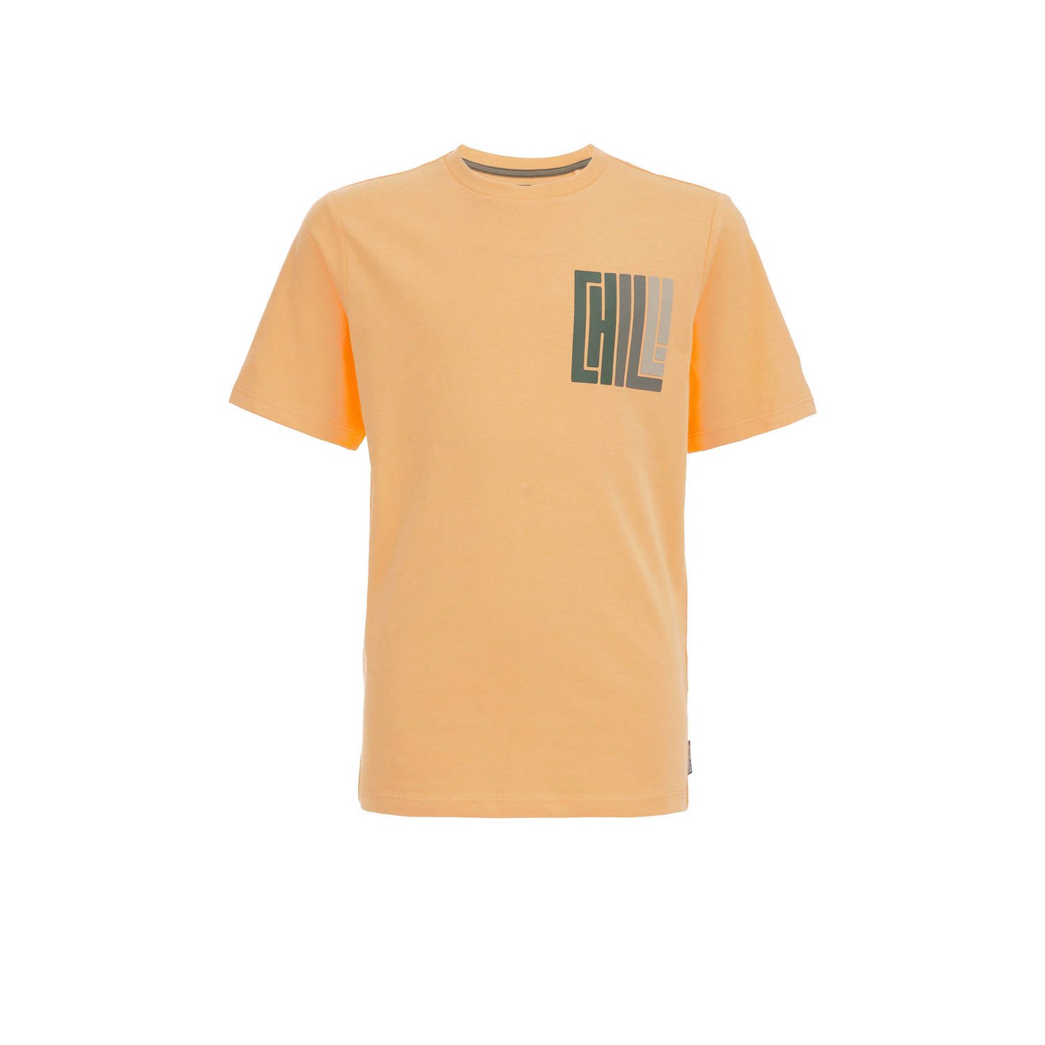 WE Fashion T-shirt met printopdruk abricot Oranje Jongens Katoen Ronde hals 134 140