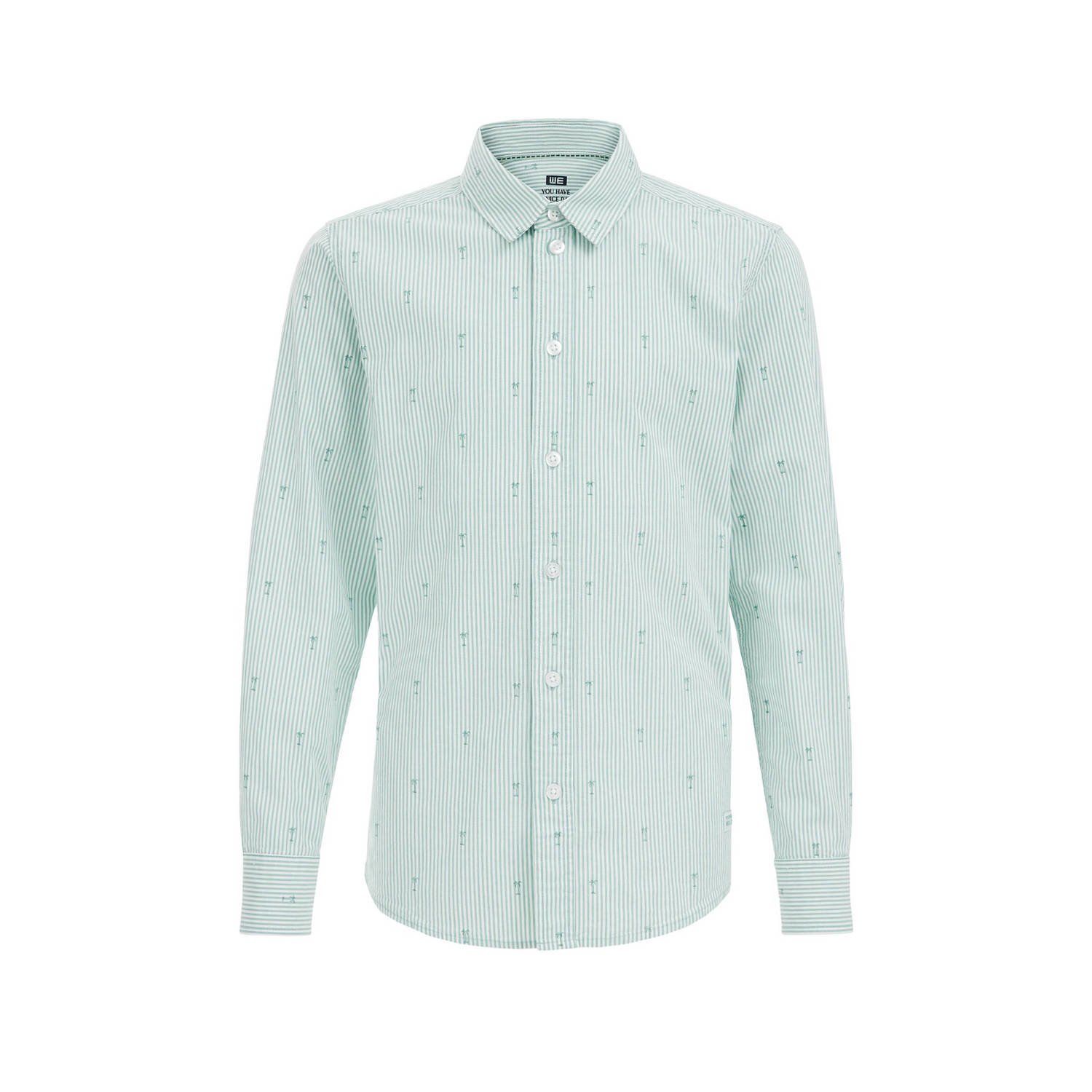 WE Fashion overhemd met all over print groen wit Jongens Katoen Klassieke kraag 110 116