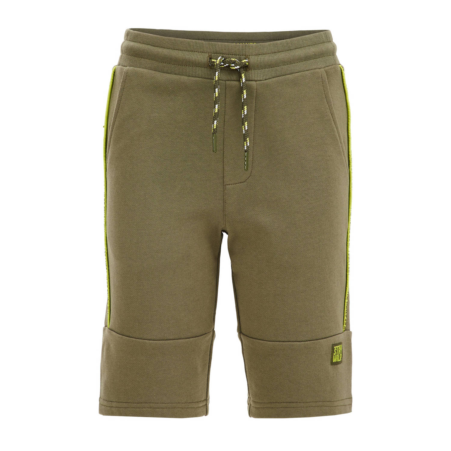 WE Fashion slim fit sweatshort kaki Groen Jongens Katoen Effen 110