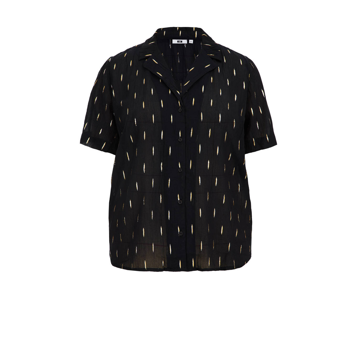 WE Fashion Curve blouse Aloha met all over print en textuur zwart goud