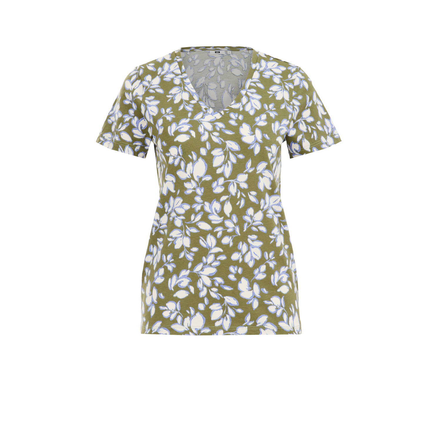 WE Fashion top met all over print olijfgroen wit lila