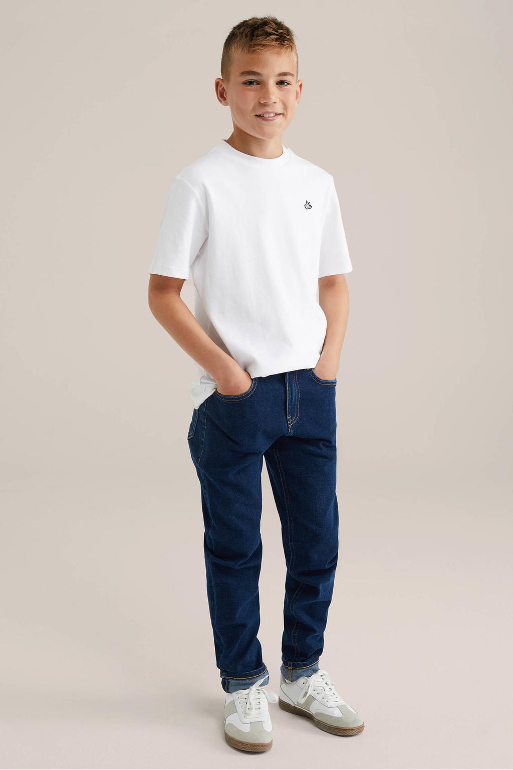 Witte jongens WE Fashion T-shirt van katoen met effen, korte mouwen en ronde hals