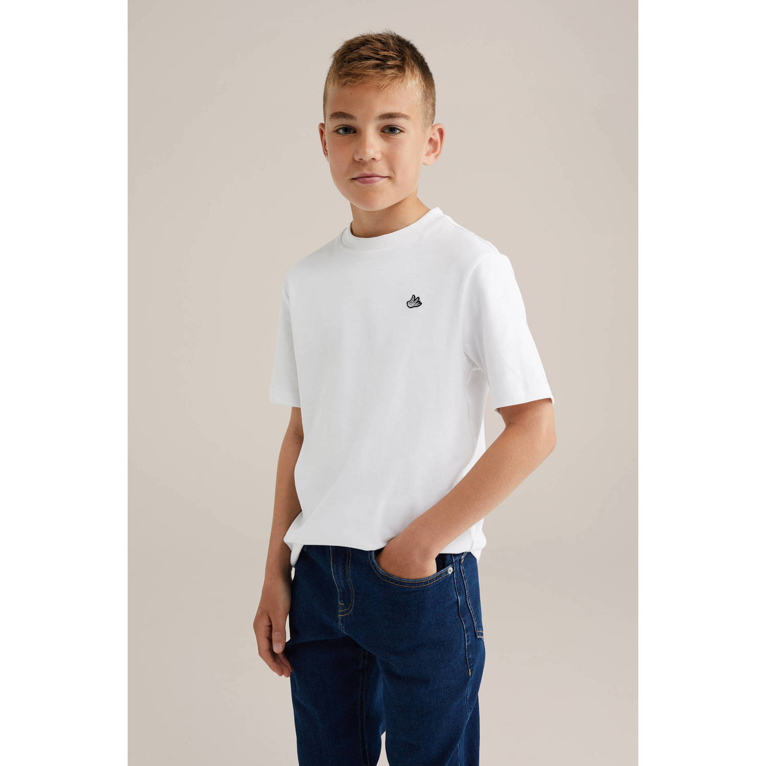 WE Fashion T-shirt wit Jongens Katoen Ronde hals Effen 122 128