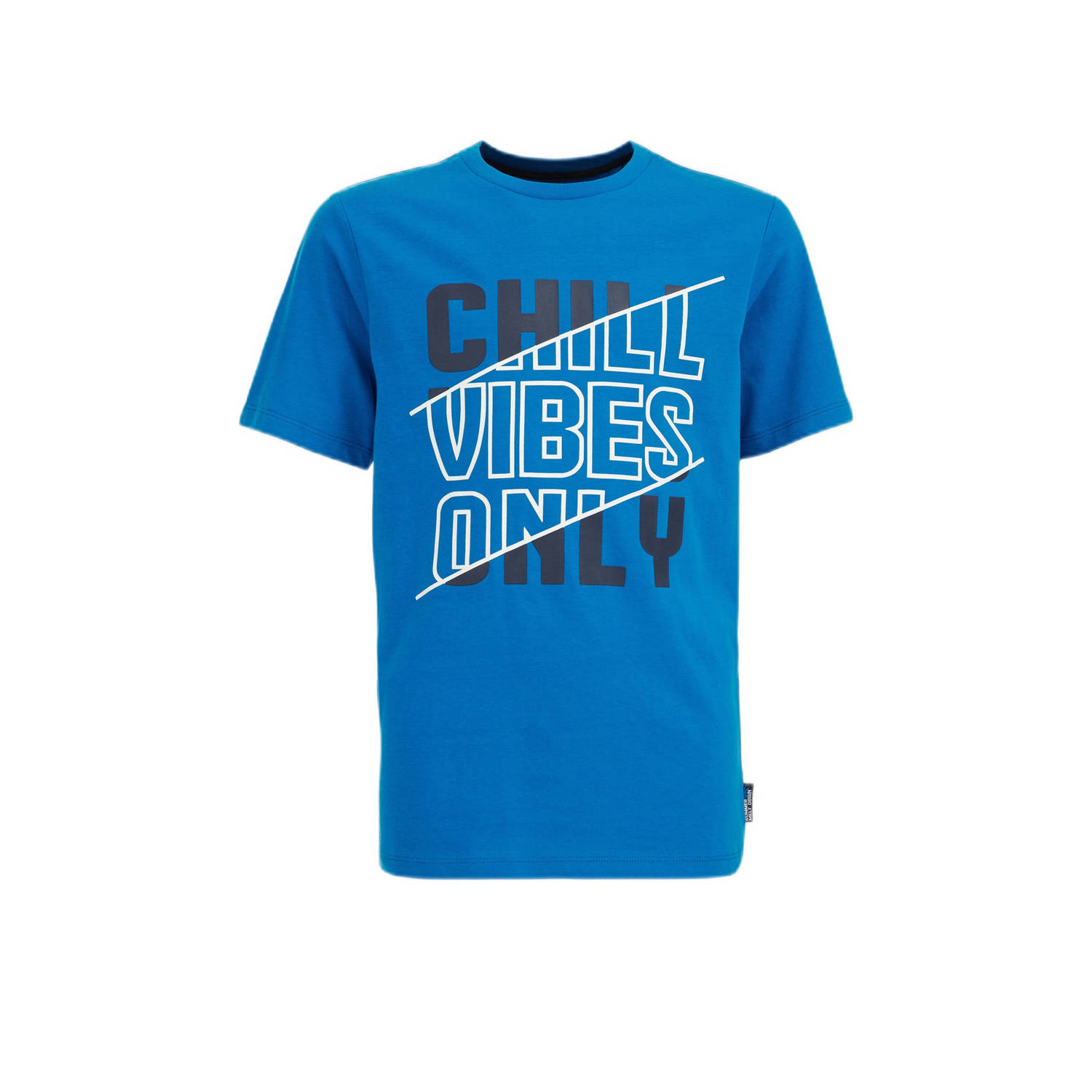 WE Fashion T-shirt met printopdruk cashmere blue Blauw Jongens Katoen Ronde hals 158 164