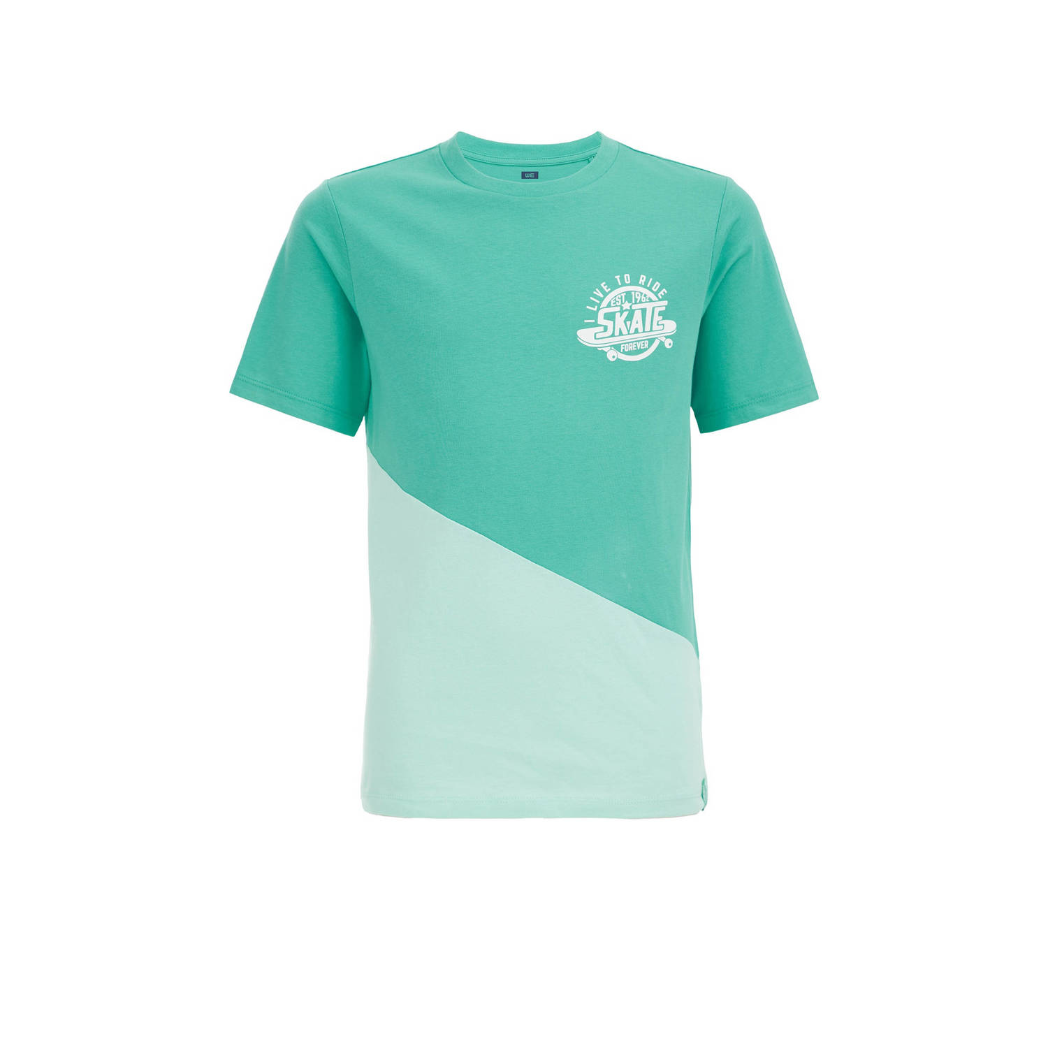 WE Fashion T-shirt turquoise lichtblauw Groen Jongens Biologisch katoen Ronde hals 110 116
