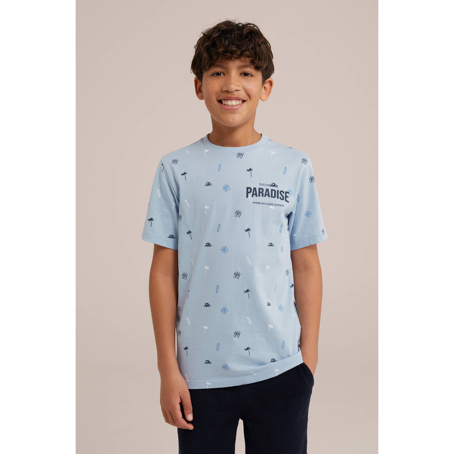 WE Fashion T-shirt met all over print blauw