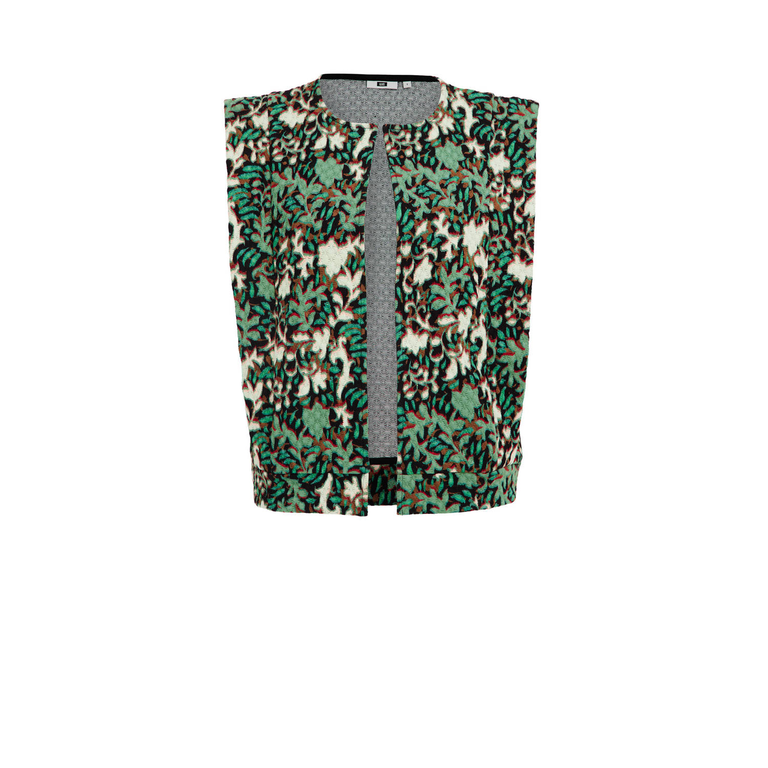 WE Fashion jersey gilet met all over print groen ecru zwart