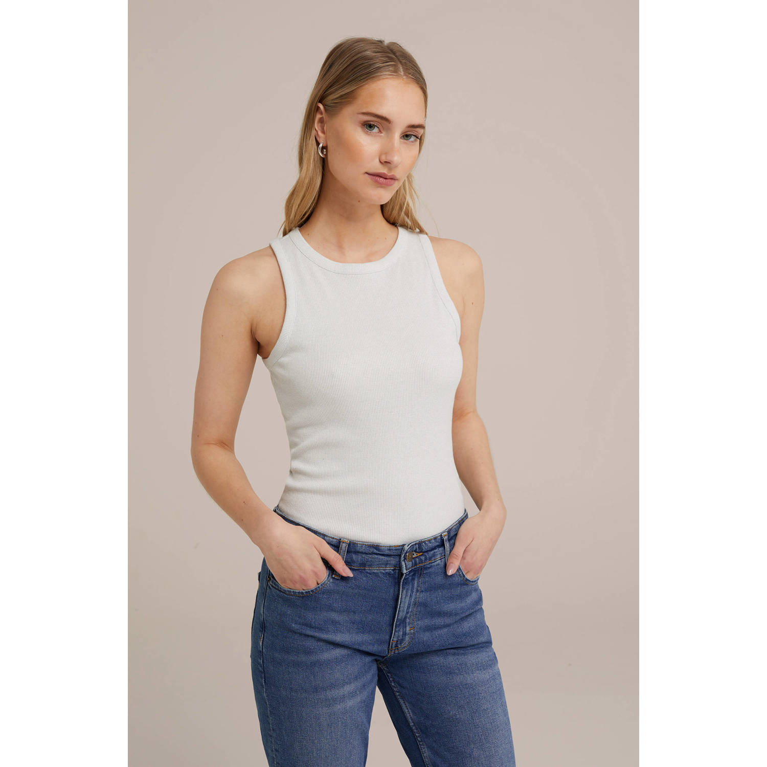 WE Fashion ribgebreide singlet wit