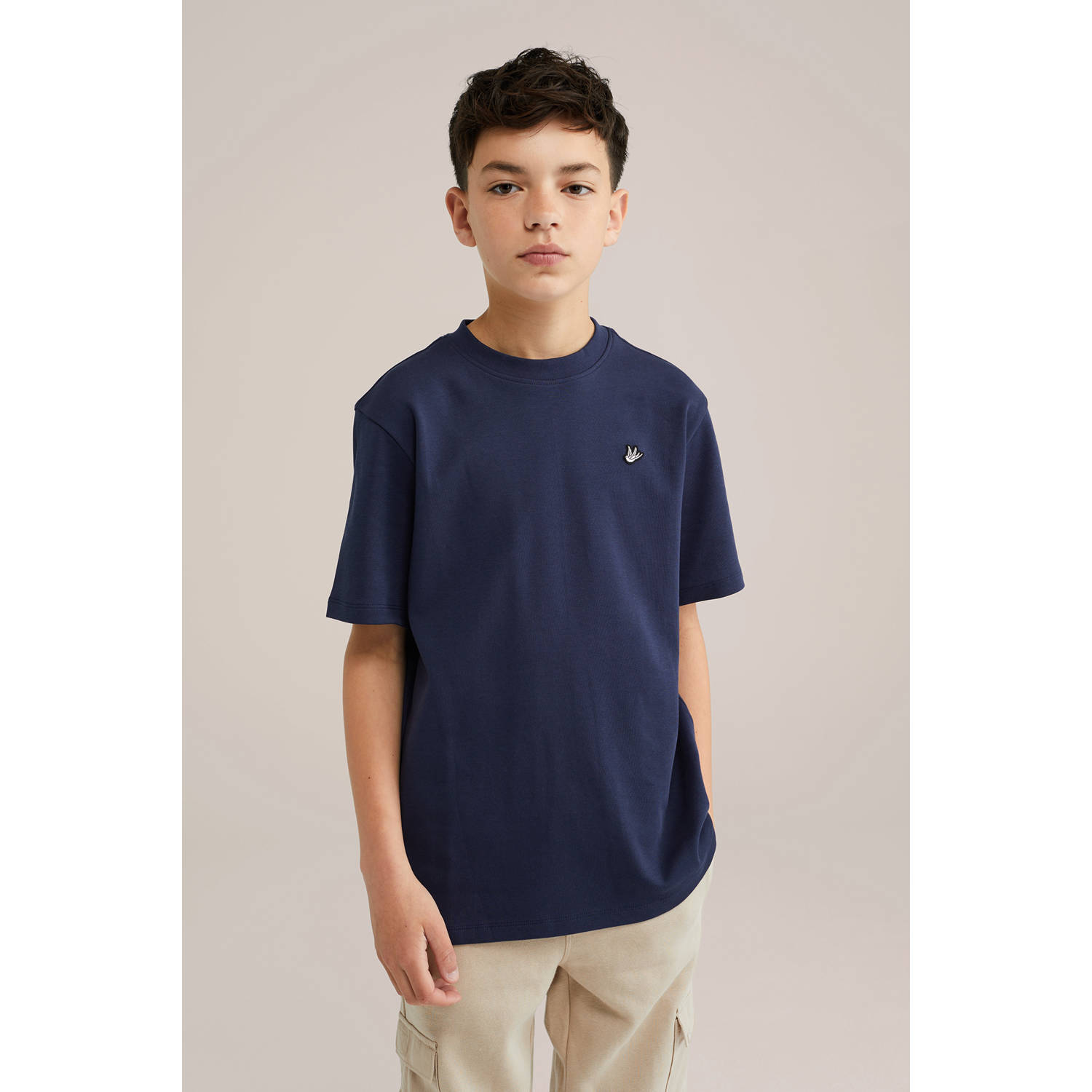 WE Fashion T-shirt navy Blauw Jongens Katoen Ronde hals Effen 110 116