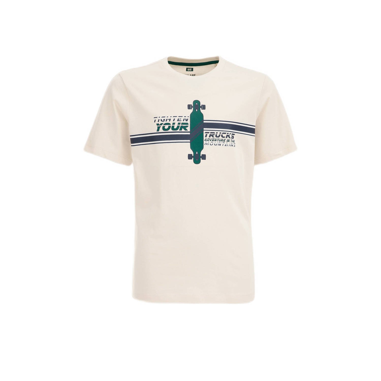 WE Fashion T-shirt met printopdruk oatmeal Beige Jongens Katoen Ronde hals 110 116