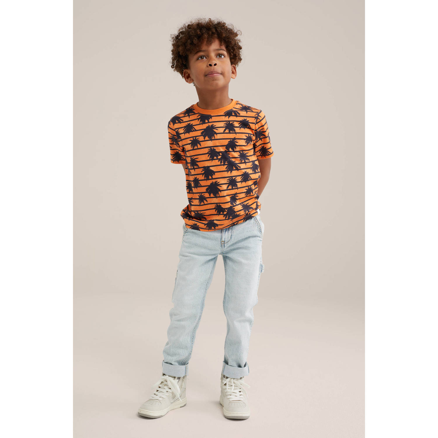 WE Fashion T-shirt met streep oranje zwart