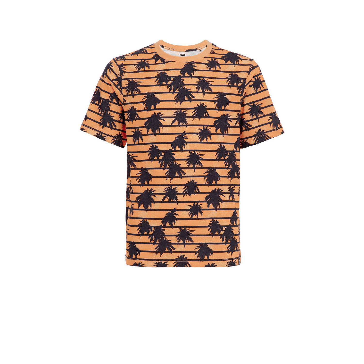 WE Fashion T-shirt met streep oranje zwart Jongens Biologisch katoen Ronde hals 158 164