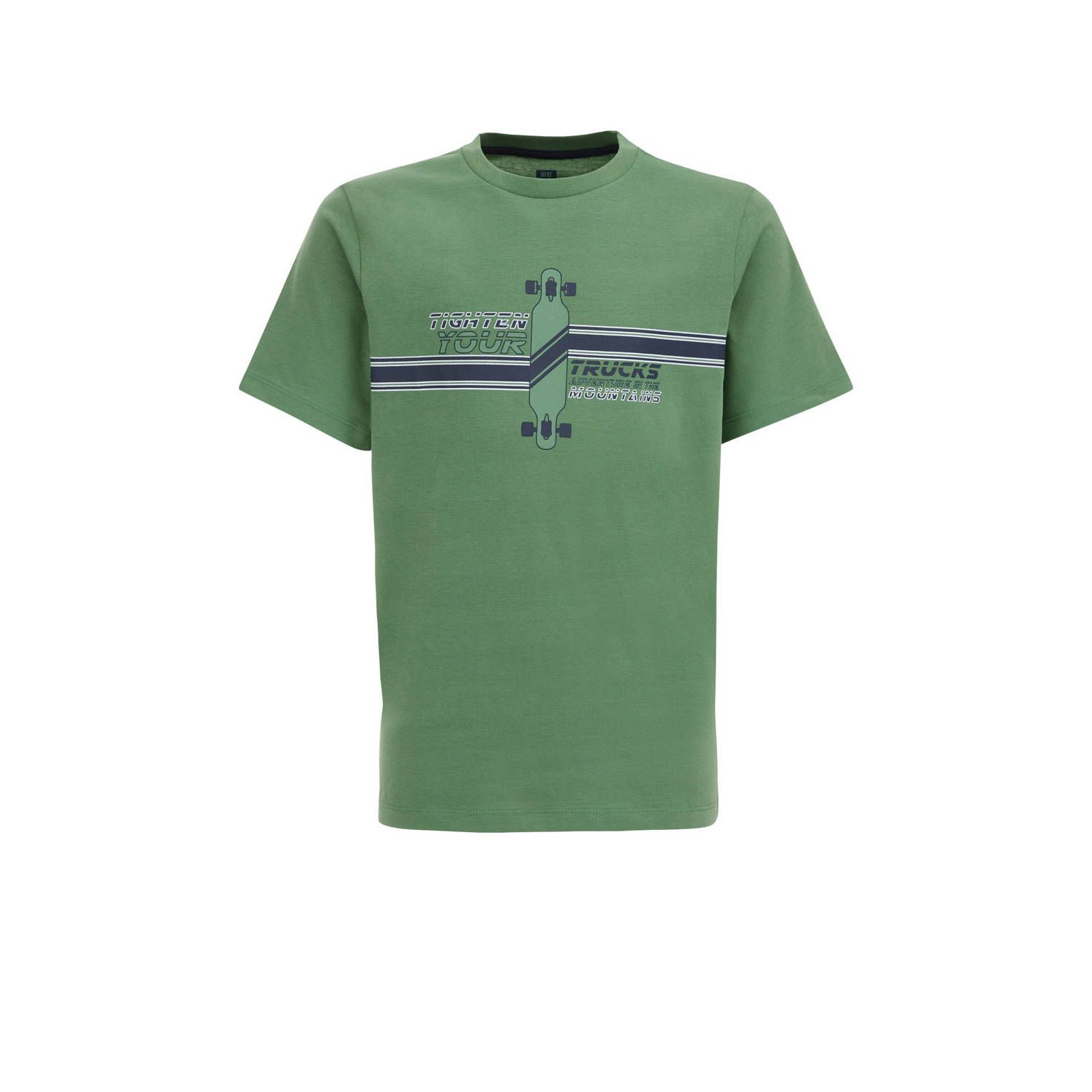 WE Fashion T-shirt met printopdruk groen Jongens Katoen Ronde hals Printopdruk 110 116