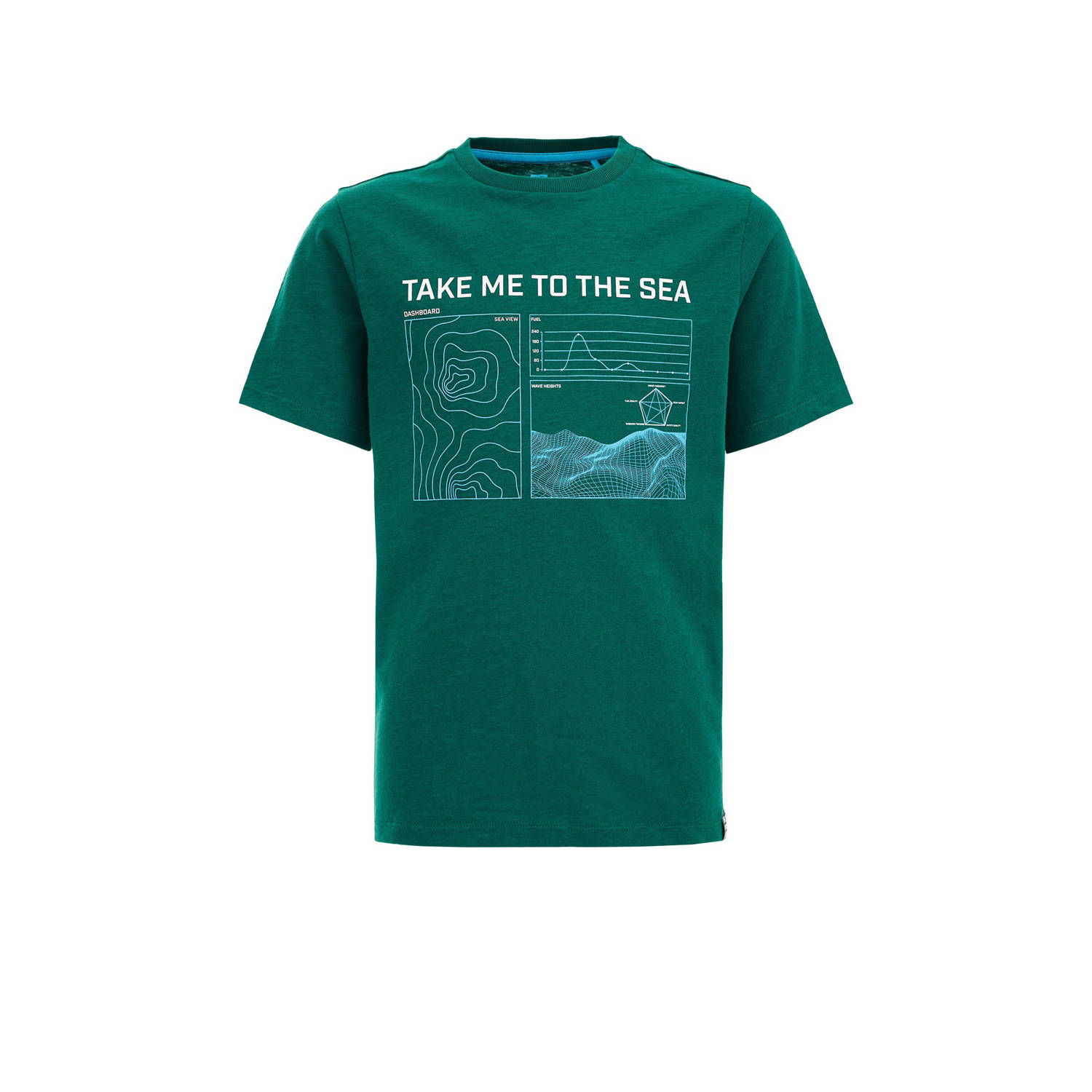 WE Fashion T-shirt met printopdruk groen Jongens Katoen Ronde hals Printopdruk 110 116