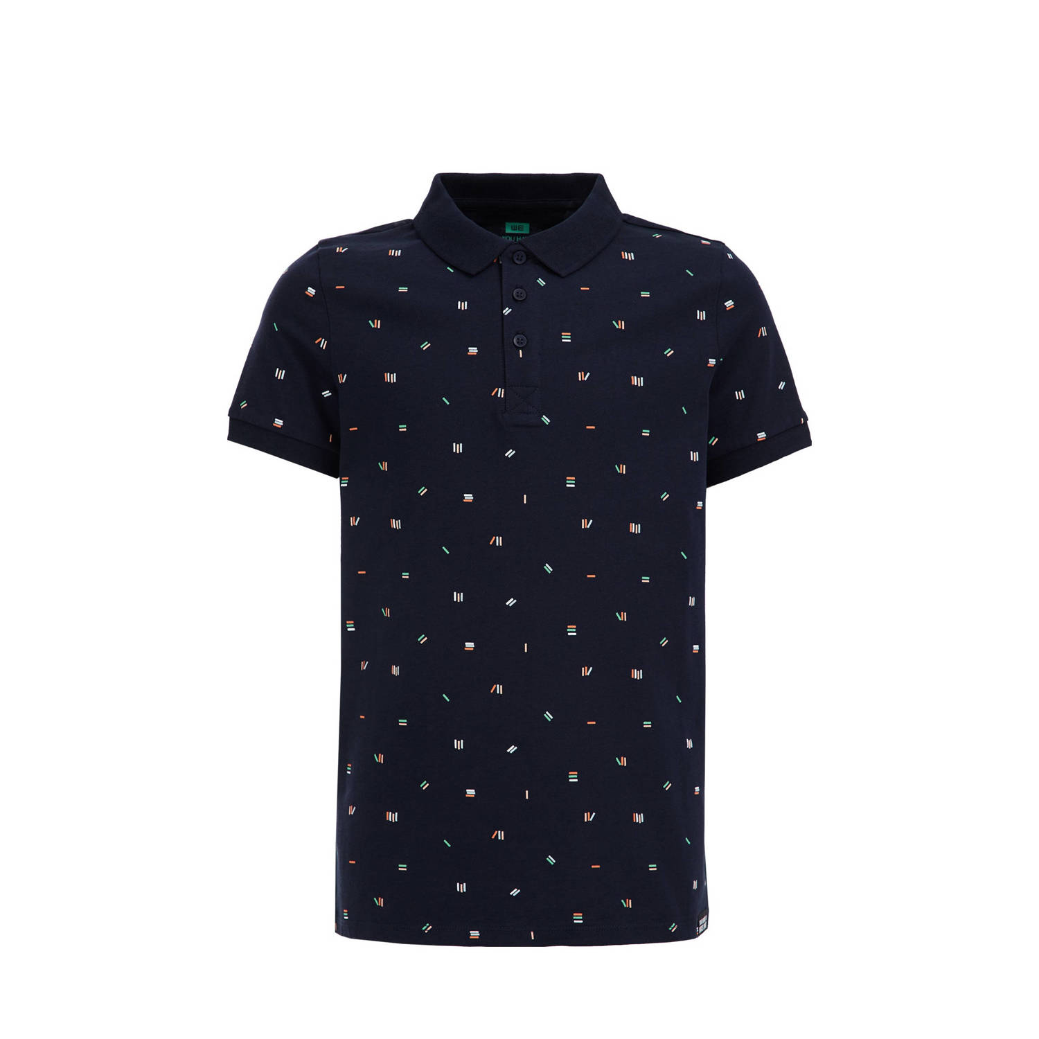 WE Fashion polo met all over print donkerblauw