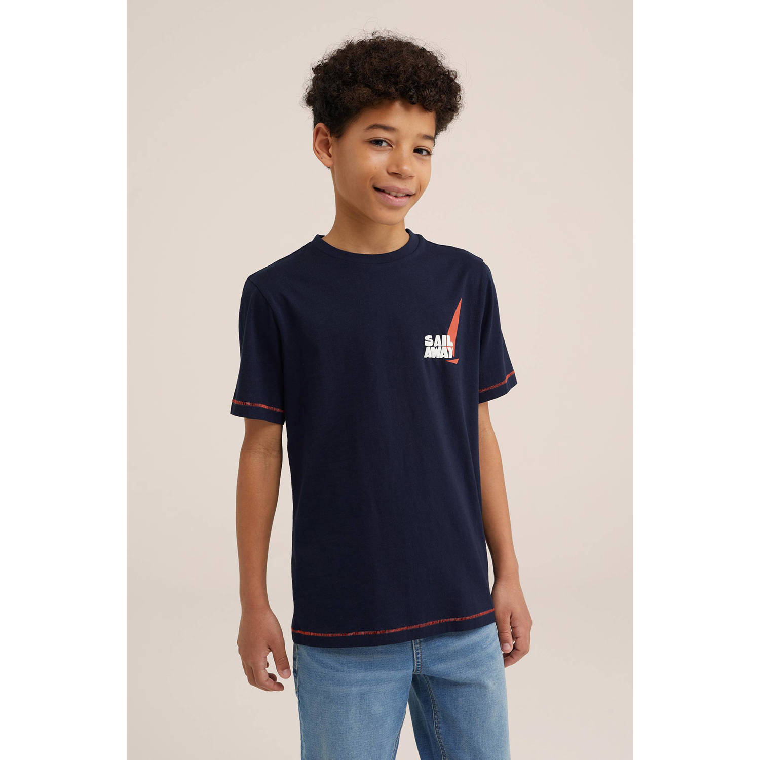 WE Fashion T-shirt met backprint donkerblauw